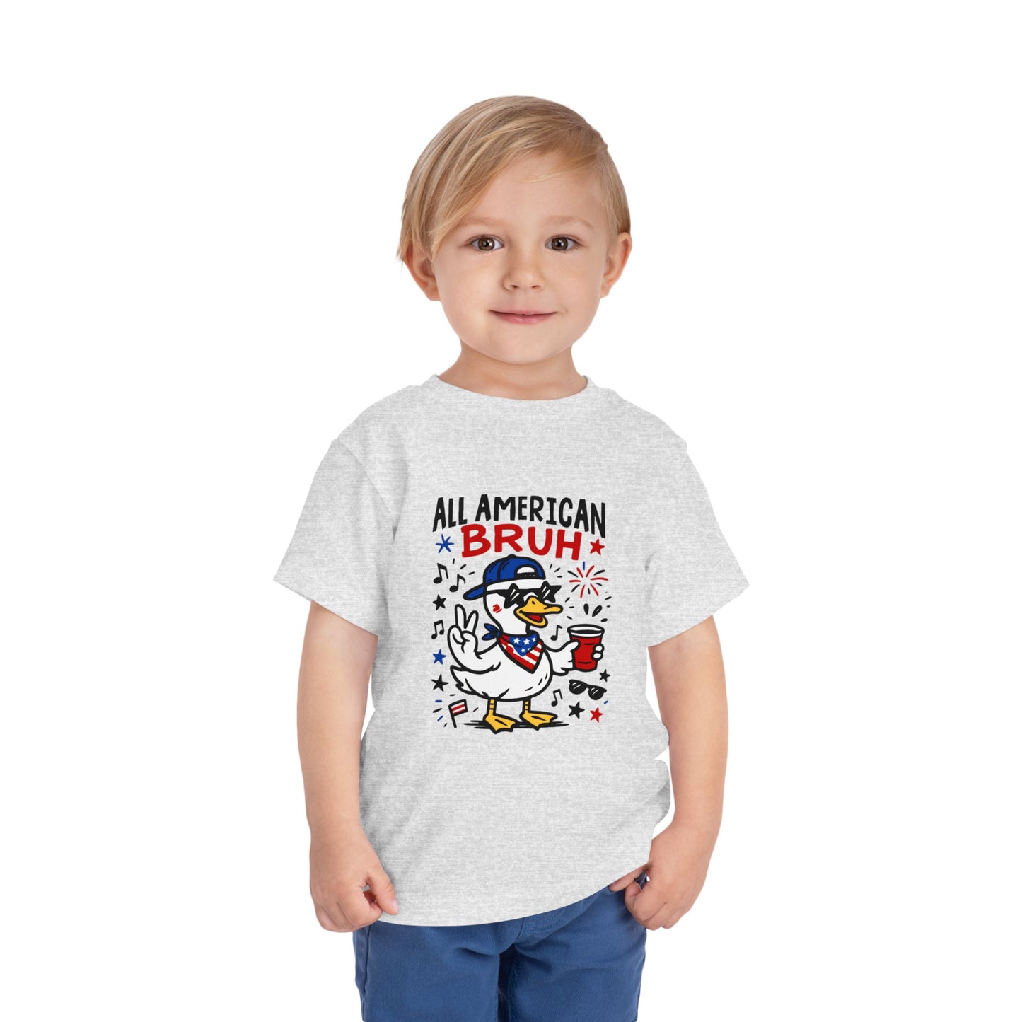 All American Bruh Toddler Tee, Cute Kids Shirt, Patriotic Toddler Outfit, 4th of July Apparel, Funny Duck Graphic Tee