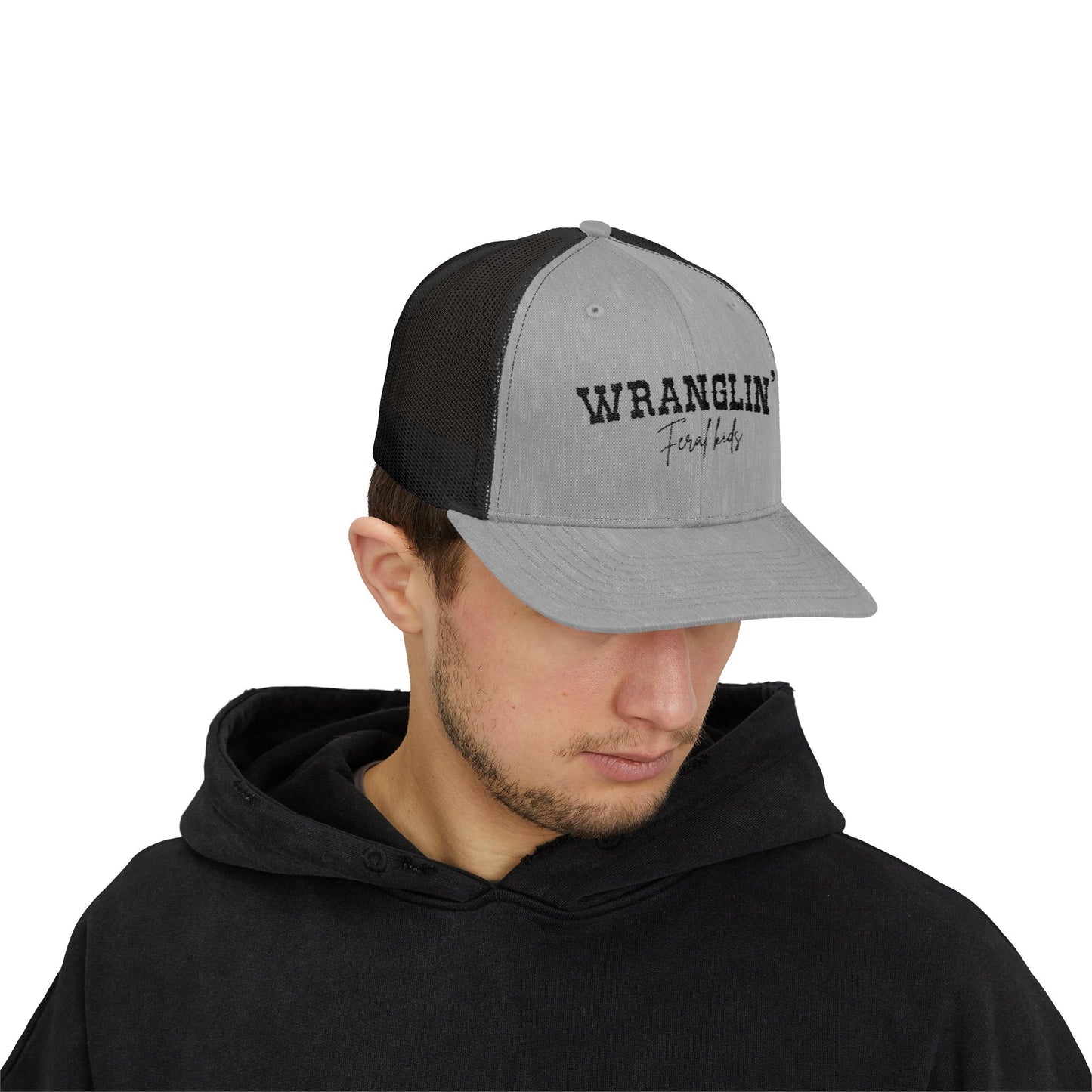 Funny Snapback Trucker Cap - Wranglin' Feral Kids