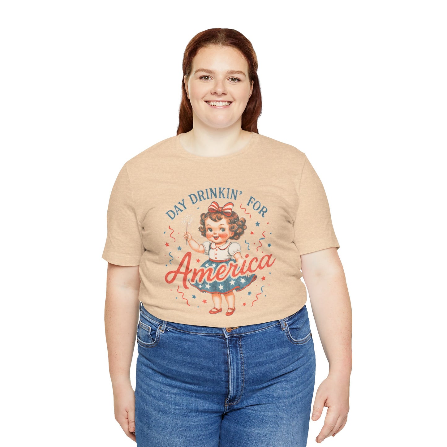 Day Drinkin' for America Unisex Tee, Fun Summer Shirt, Patriotic T-Shirt, Fourth of July Apparel, Gift for BBQ Lovers, Casual Weekend Wear
