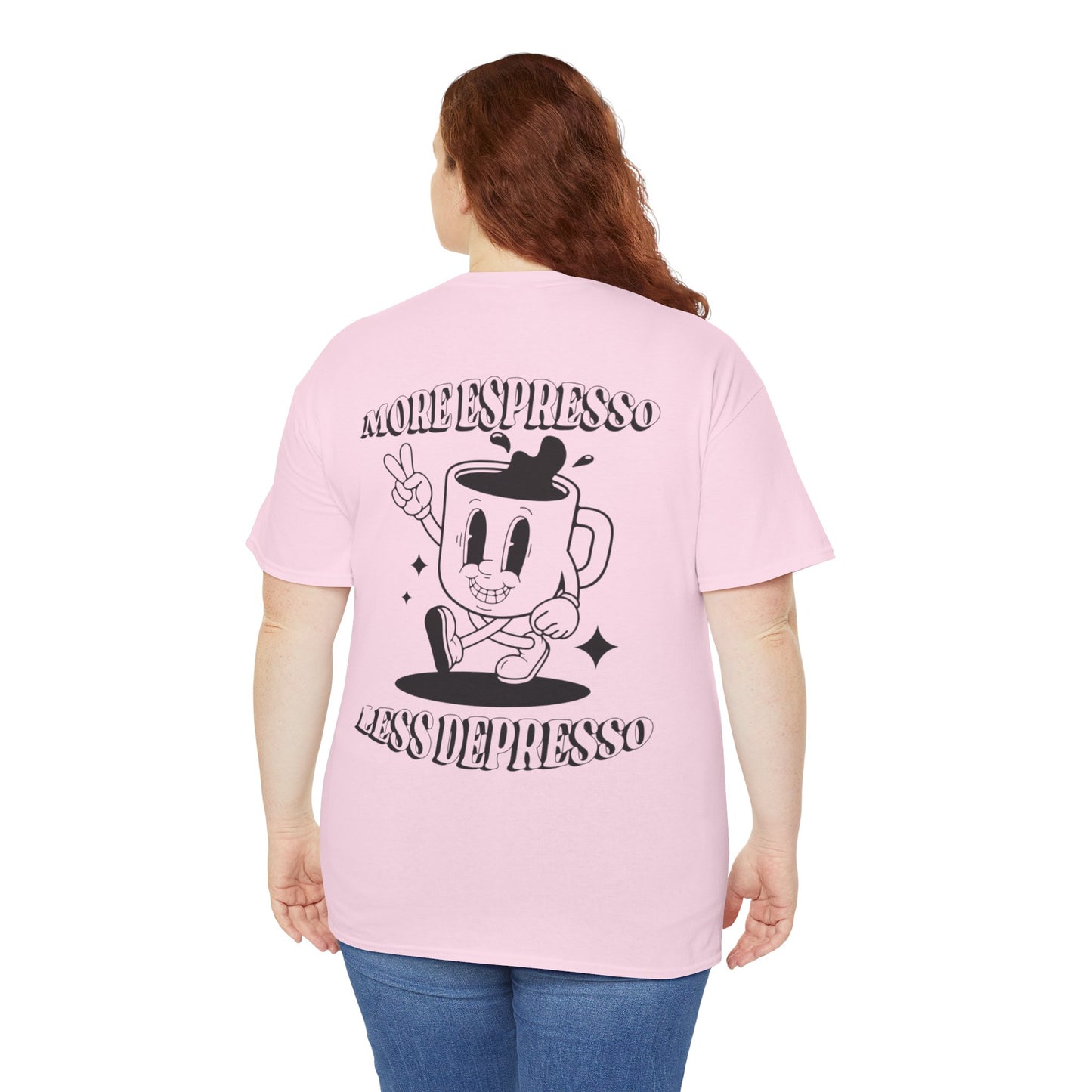 More Espresso Less Depresso Tee | Unisex Heavy Cotton Shirt | Funny Coffee Lover Gift | Casual Wear | Great for Birthdays & Relaxation