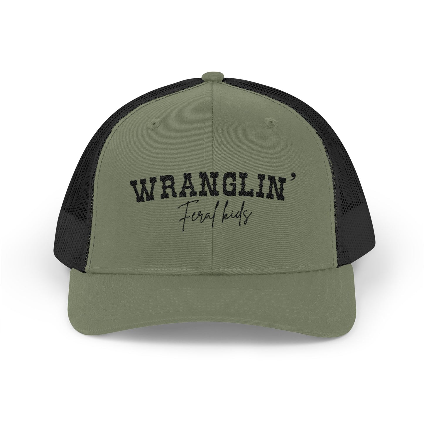 Funny Snapback Trucker Cap - Wranglin' Feral Kids