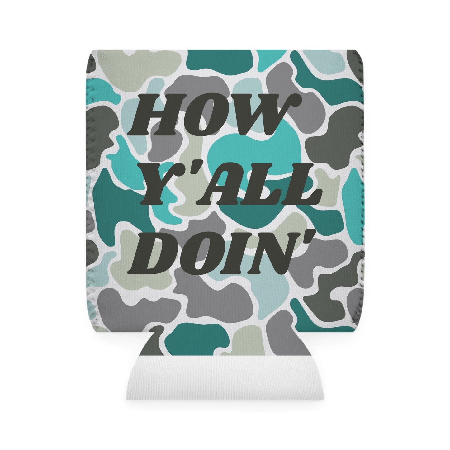 Stylish Turqoise Camo Can Cooler Sleeve - Perfect for Parties and Outdoor Fun!