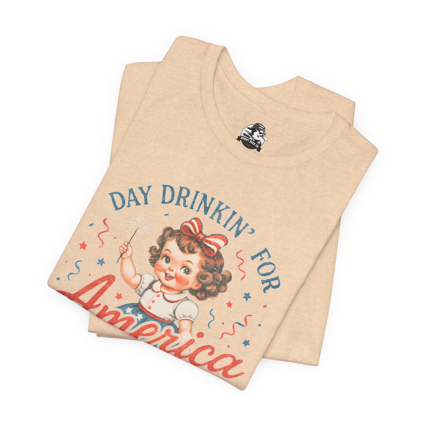 Day Drinkin' for America Unisex Tee, Fun Summer Shirt, Patriotic T-Shirt, Fourth of July Apparel, Gift for BBQ Lovers, Casual Weekend Wear