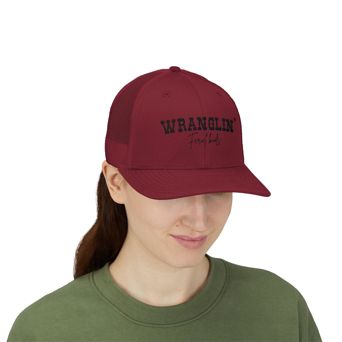 Funny Snapback Trucker Cap - Wranglin' Feral Kids