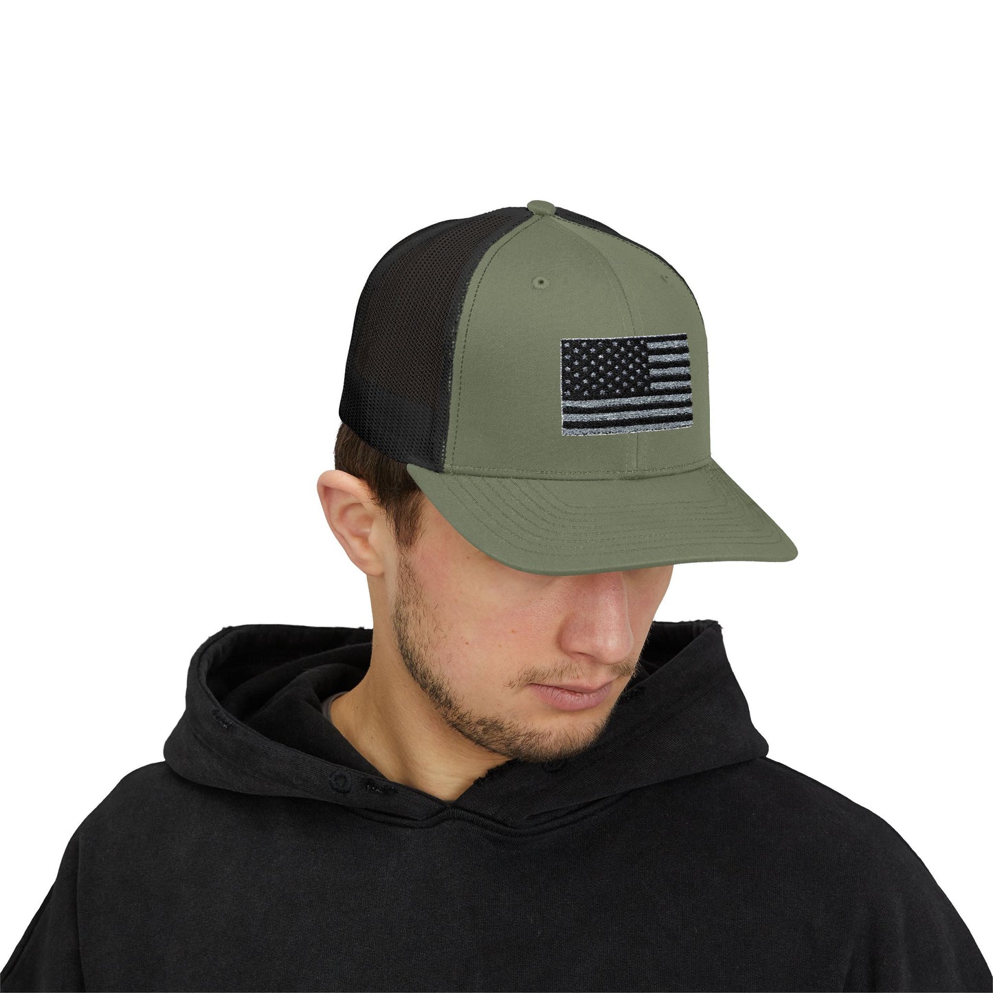 Patriotic Snapback Trucker Cap with American Flag Design