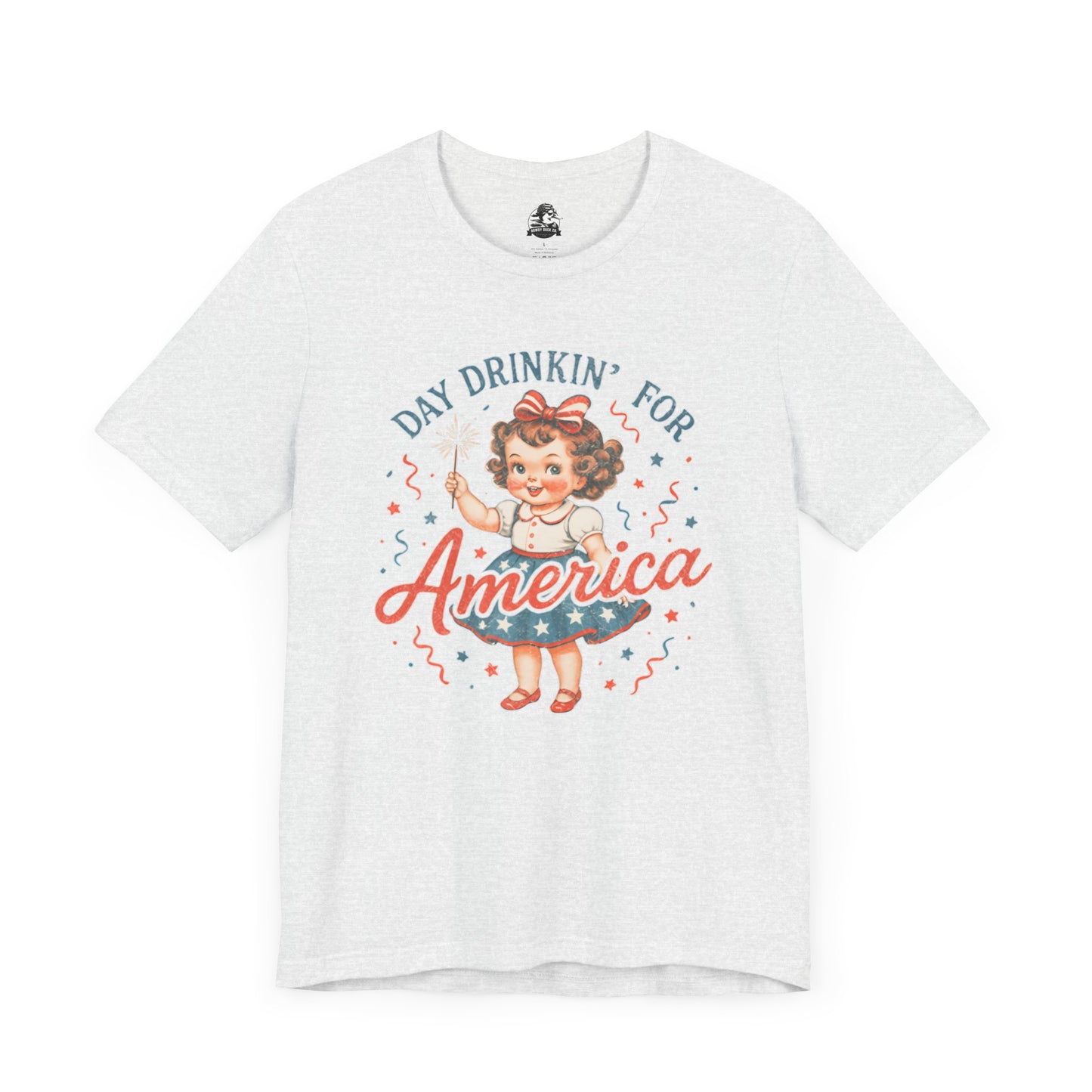 Day Drinkin' for America Unisex Tee, Fun Summer Shirt, Patriotic T-Shirt, Fourth of July Apparel, Gift for BBQ Lovers, Casual Weekend Wear