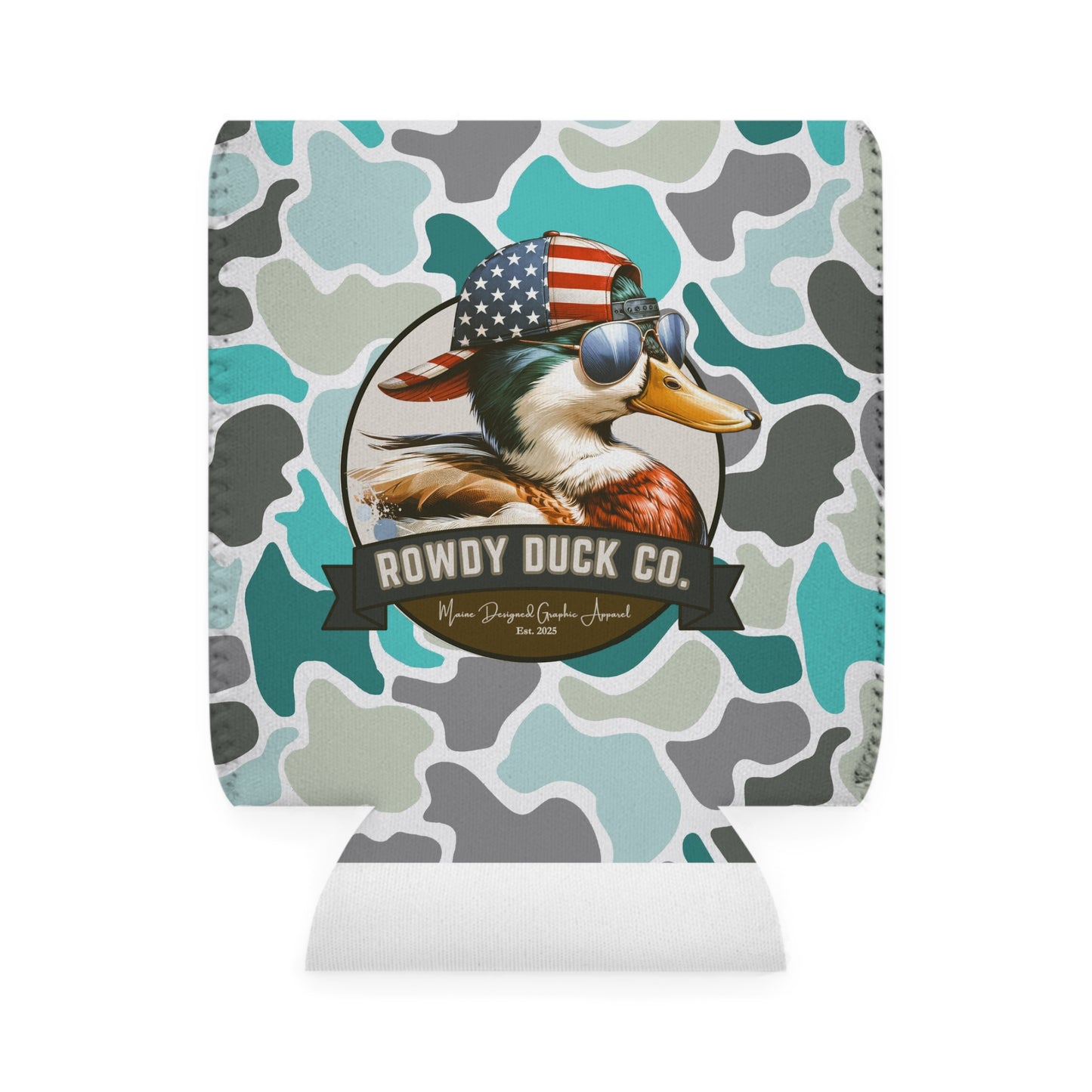 Stylish Turqoise Camo Can Cooler Sleeve - Perfect for Parties and Outdoor Fun!