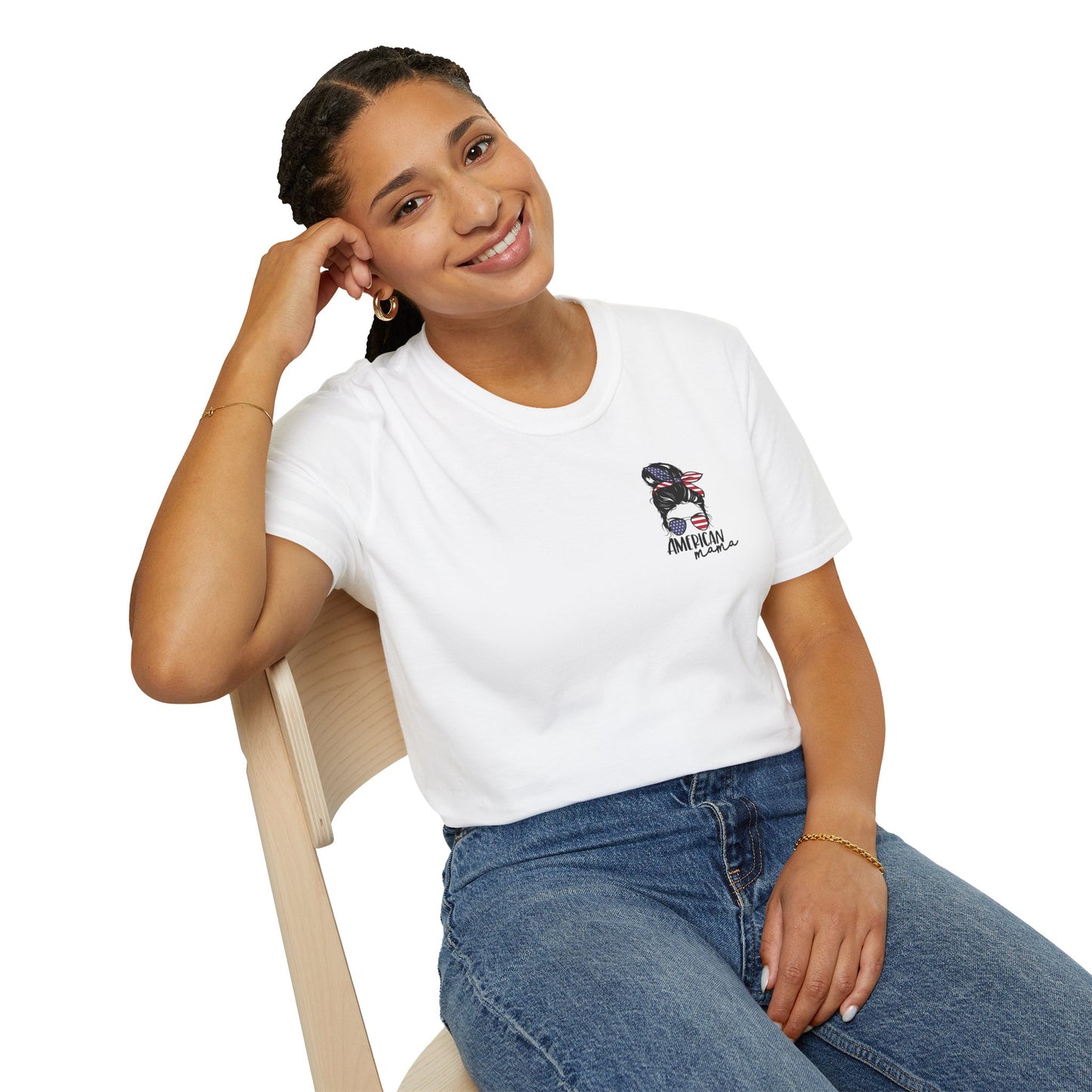 Patriotic Mama T-Shirt, Women's Tee, American Pride Shirt, Independence Day Fashion, Gift for Moms, Casual Summer Top
