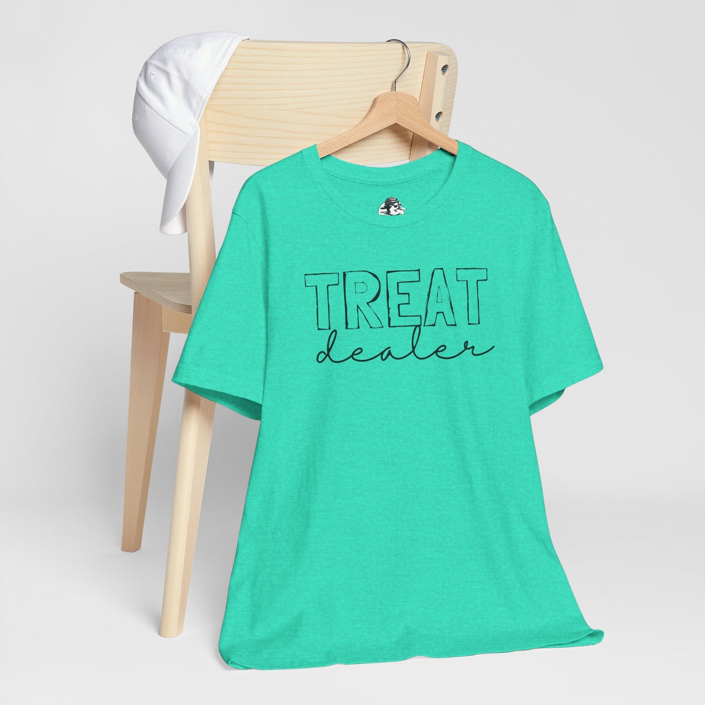 Treat Dealer Unisex Tee, Funny Gift Shirt, Cute Casual Top, Birthday Gift for Friends, Treat Yourself Humor Tee