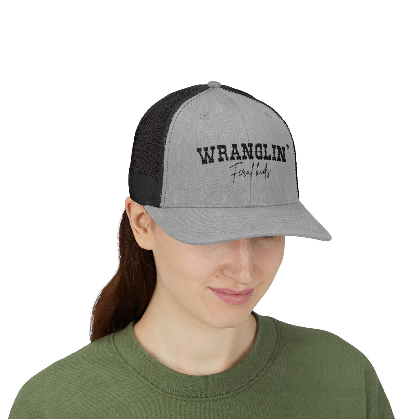 Funny Snapback Trucker Cap - Wranglin' Feral Kids