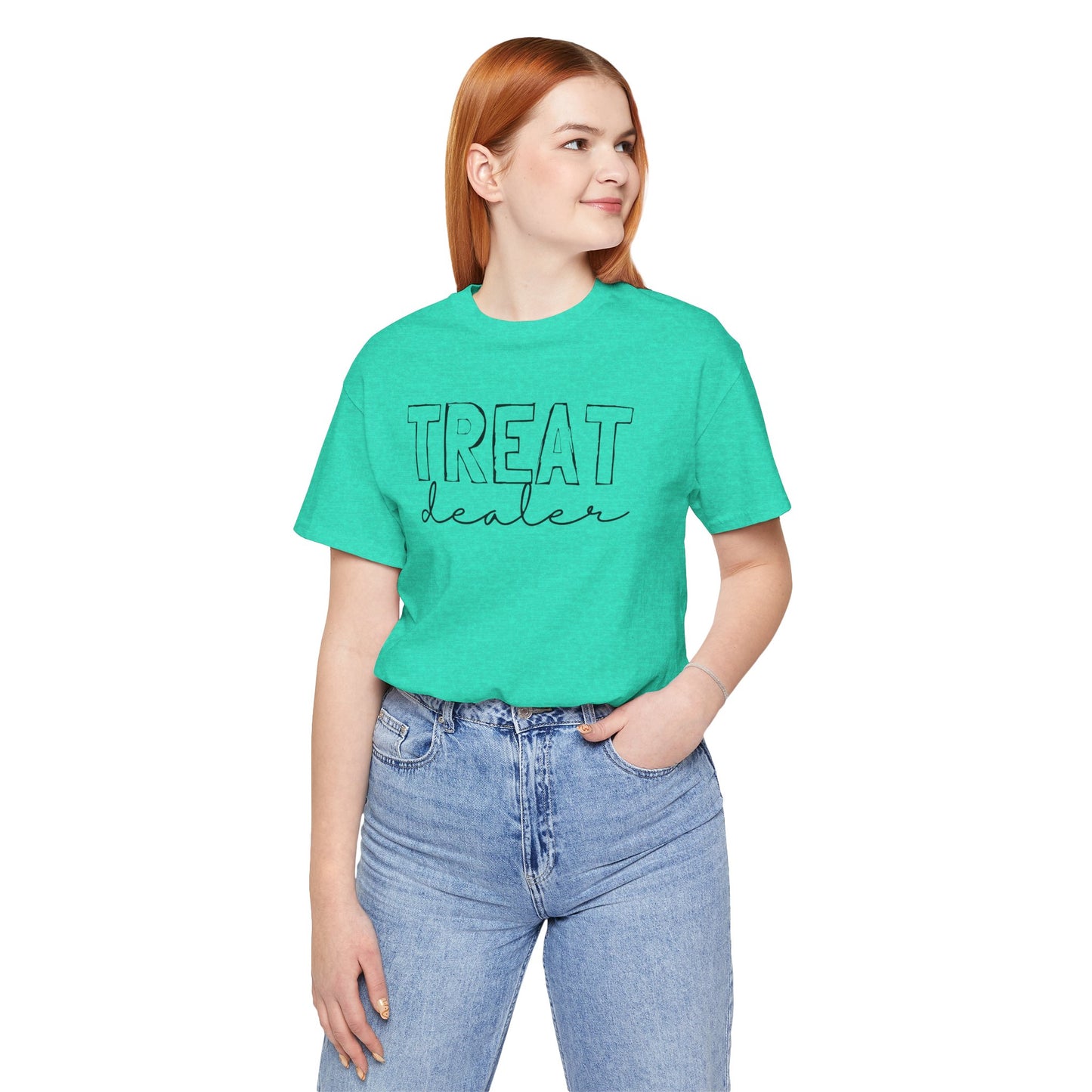 Treat Dealer Unisex Tee, Funny Gift Shirt, Cute Casual Top, Birthday Gift for Friends, Treat Yourself Humor Tee