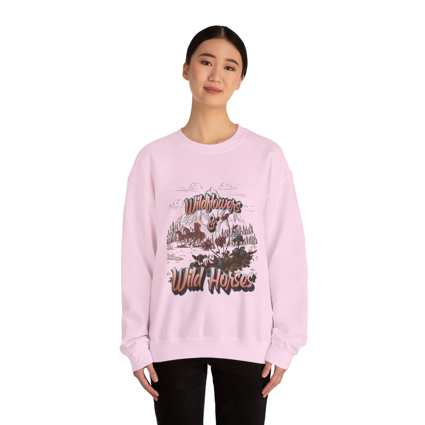 Wildflowers & Wild Horses Sweatshirt, Cozy Crewneck, Unisex Pullover, Nature Lovers Gift, Casual Fall Wear, Outdoor Adventure Apparel