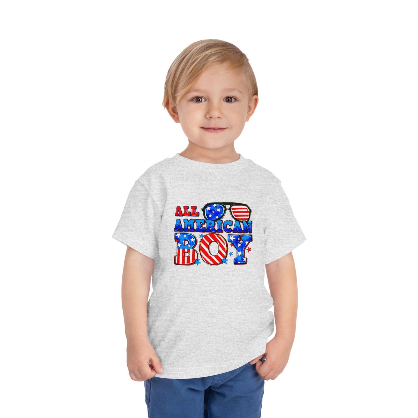 All American Boy Toddler Tee, Kids Patriotic Shirt, July 4th Outfit, Toddler Summer T-Shirt, USA Pride Apparel