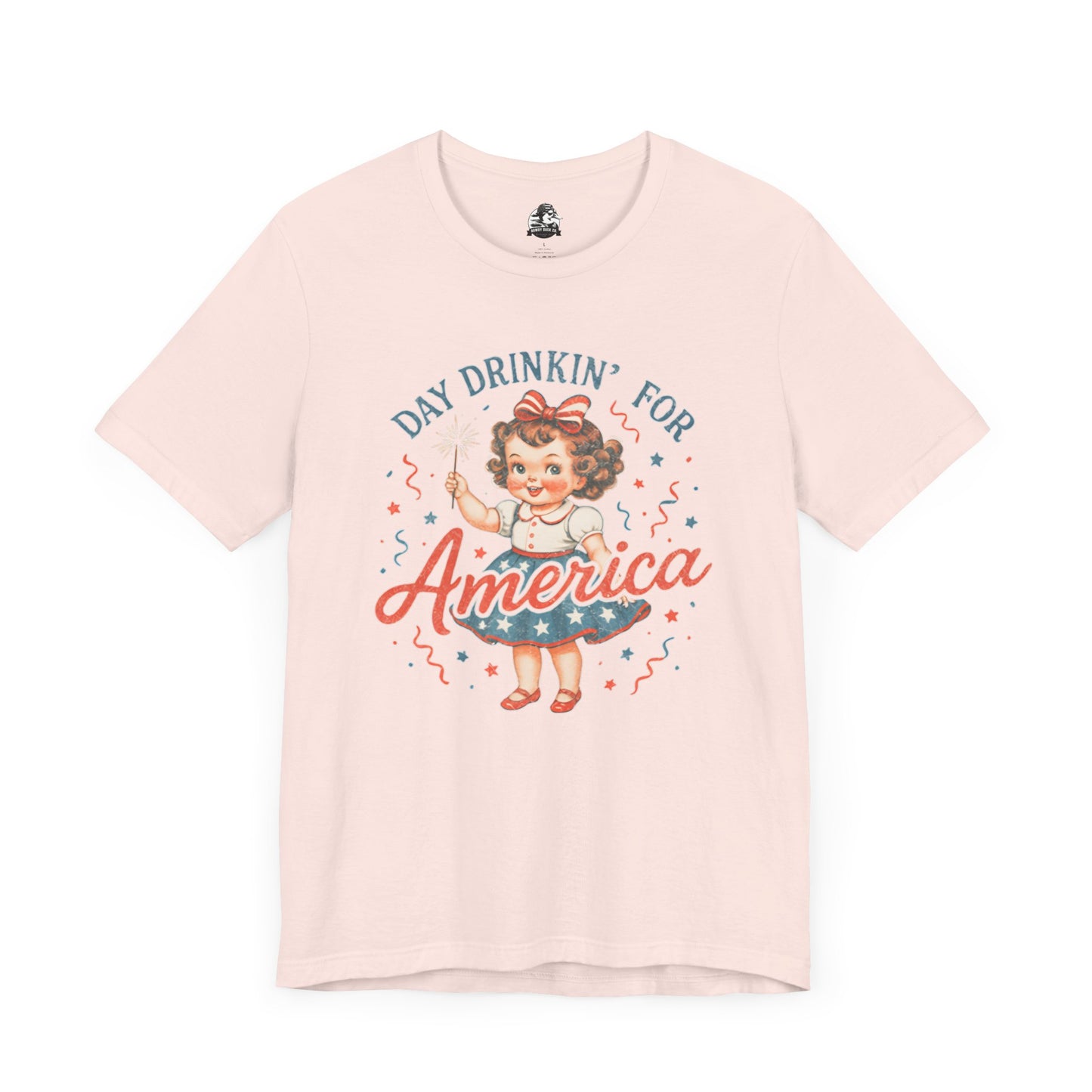 Day Drinkin' for America Unisex Tee, Fun Summer Shirt, Patriotic T-Shirt, Fourth of July Apparel, Gift for BBQ Lovers, Casual Weekend Wear