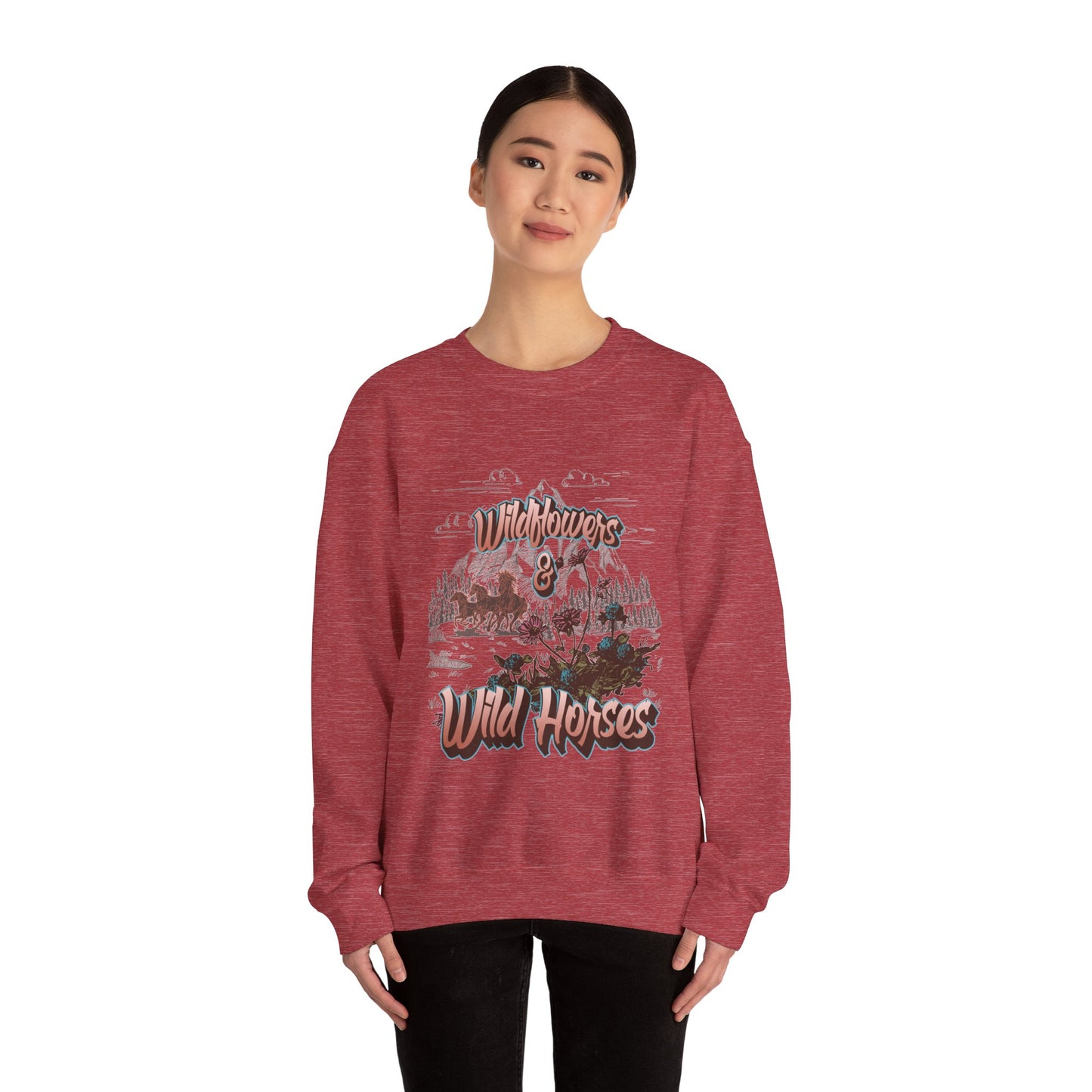 Wildflowers & Wild Horses Sweatshirt, Cozy Crewneck, Unisex Pullover, Nature Lovers Gift, Casual Fall Wear, Outdoor Adventure Apparel
