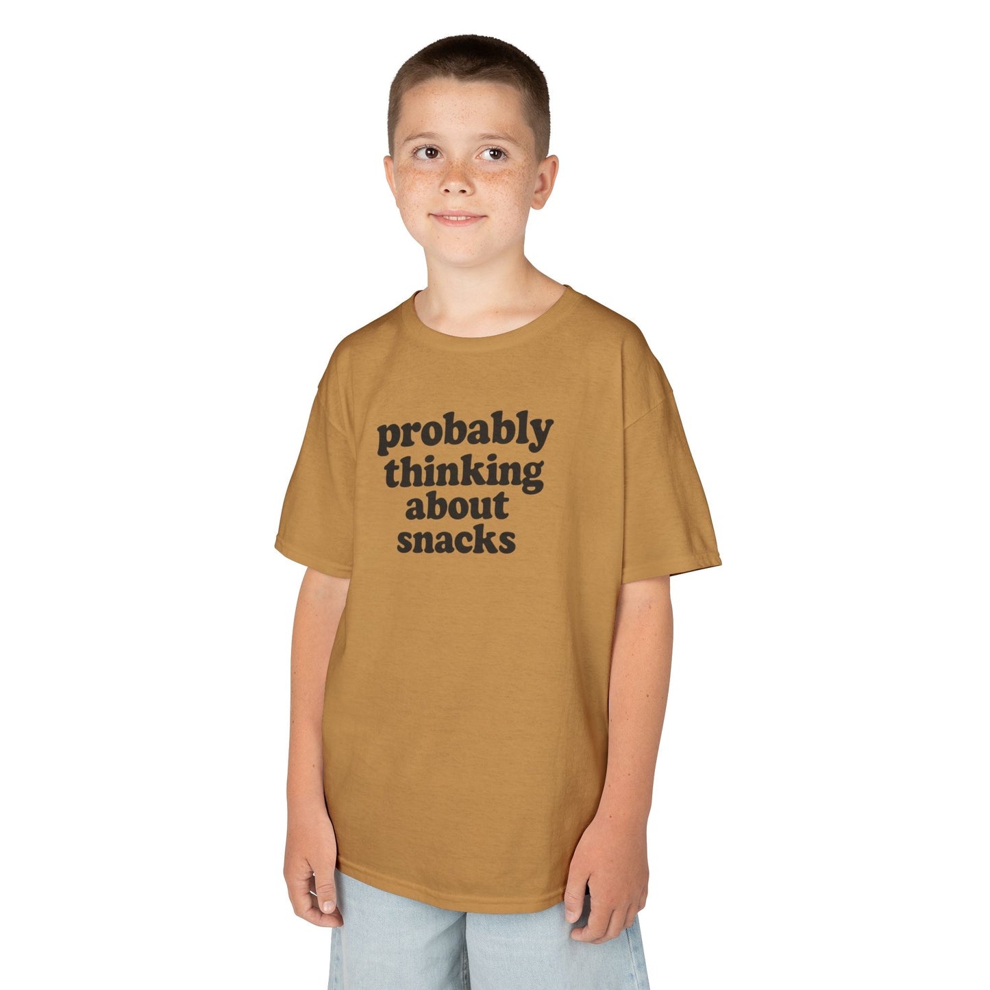Kids Tee — "Probably Thinking About Snacks" Funny Graphic T-Shirt