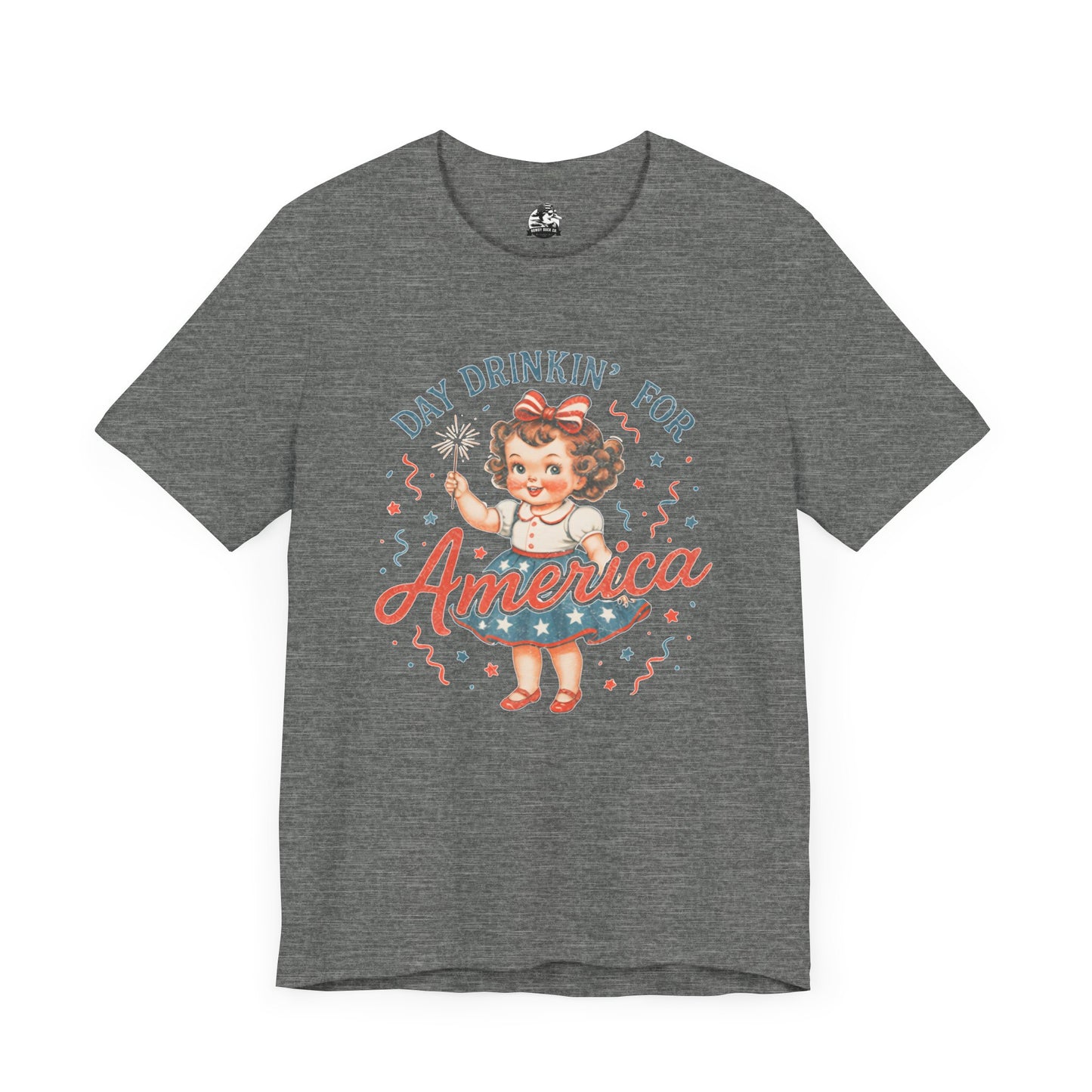 Day Drinkin' for America Unisex Tee, Fun Summer Shirt, Patriotic T-Shirt, Fourth of July Apparel, Gift for BBQ Lovers, Casual Weekend Wear