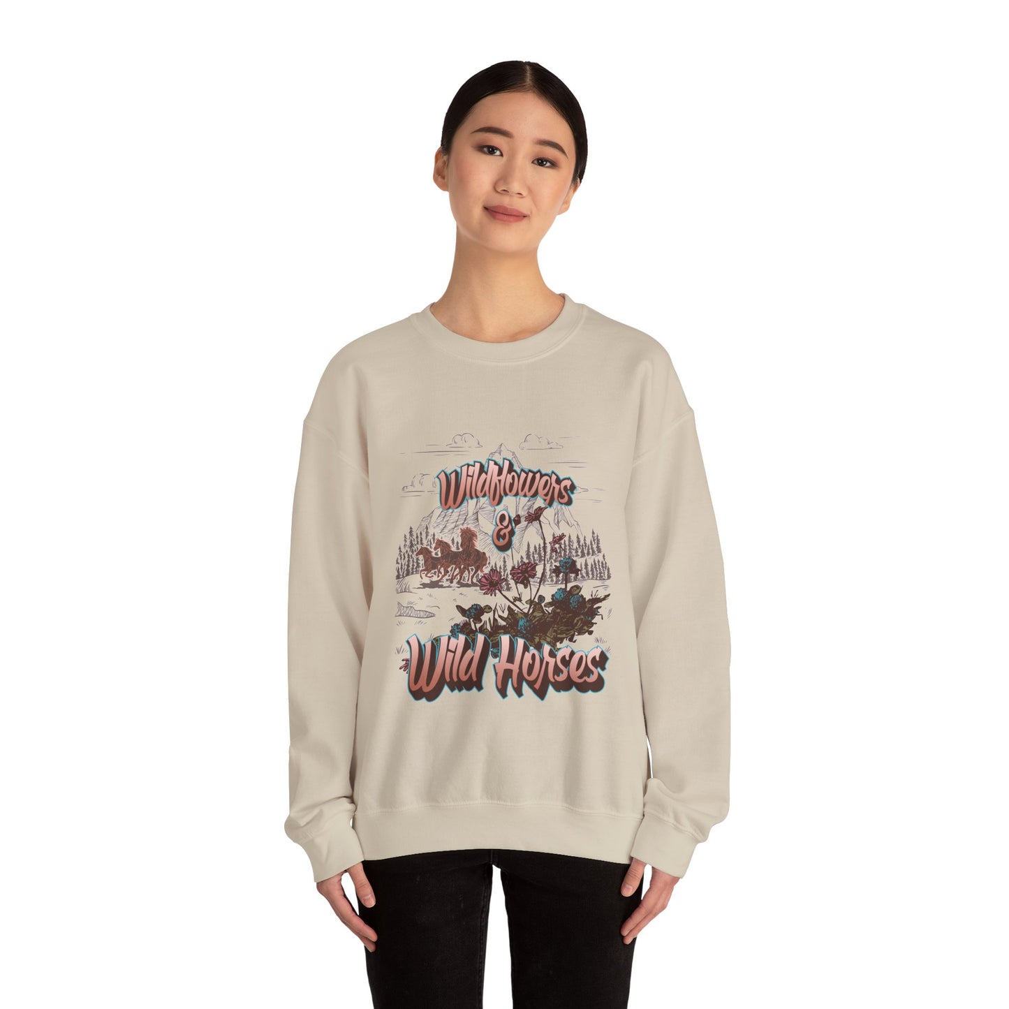 Wildflowers & Wild Horses Sweatshirt, Cozy Crewneck, Unisex Pullover, Nature Lovers Gift, Casual Fall Wear, Outdoor Adventure Apparel