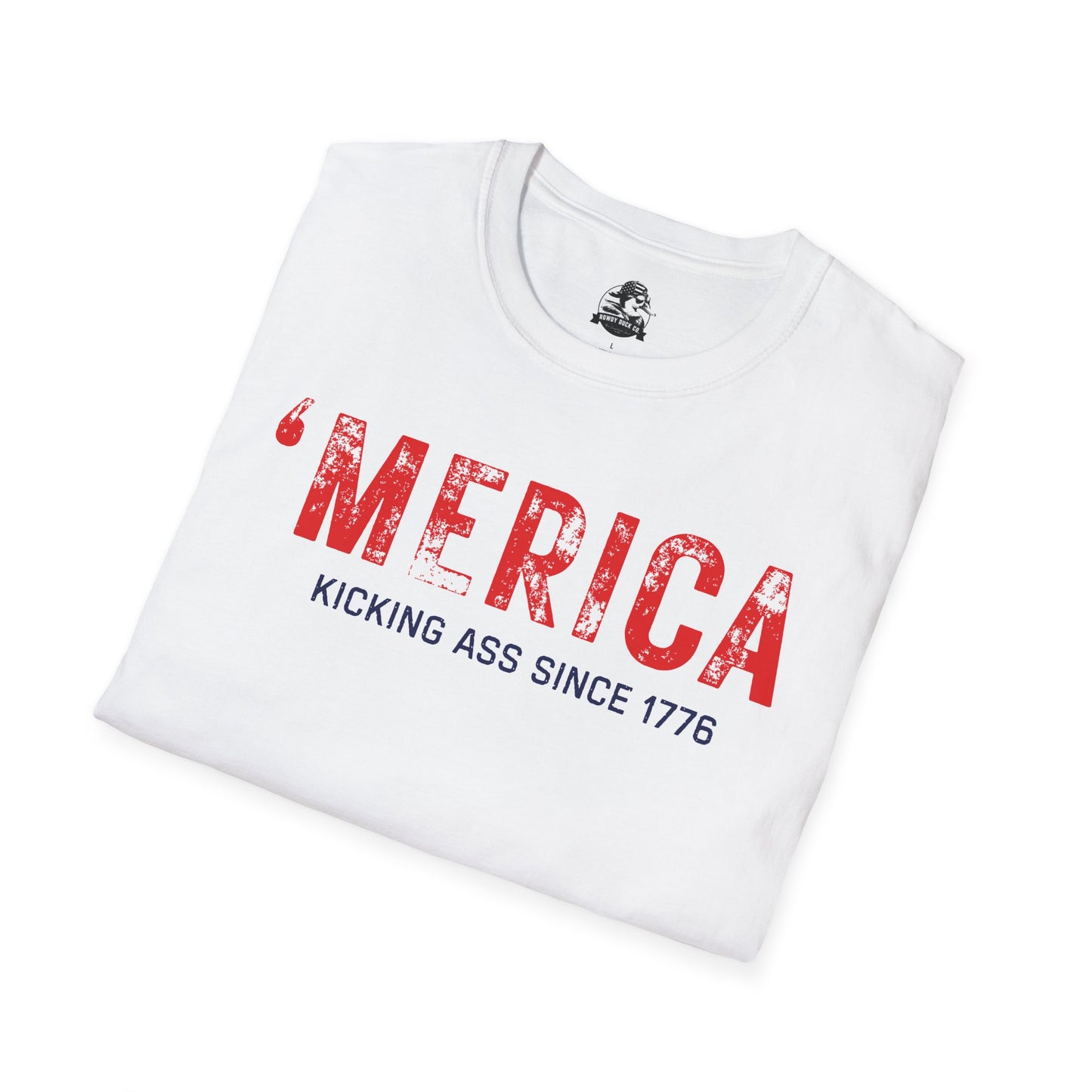 'Merica Kicking Ass T-Shirt | Unisex Softstyle Tee for Patriotic Celebrations, 4th of July, Casual Wear, Gifts, Team Spirit