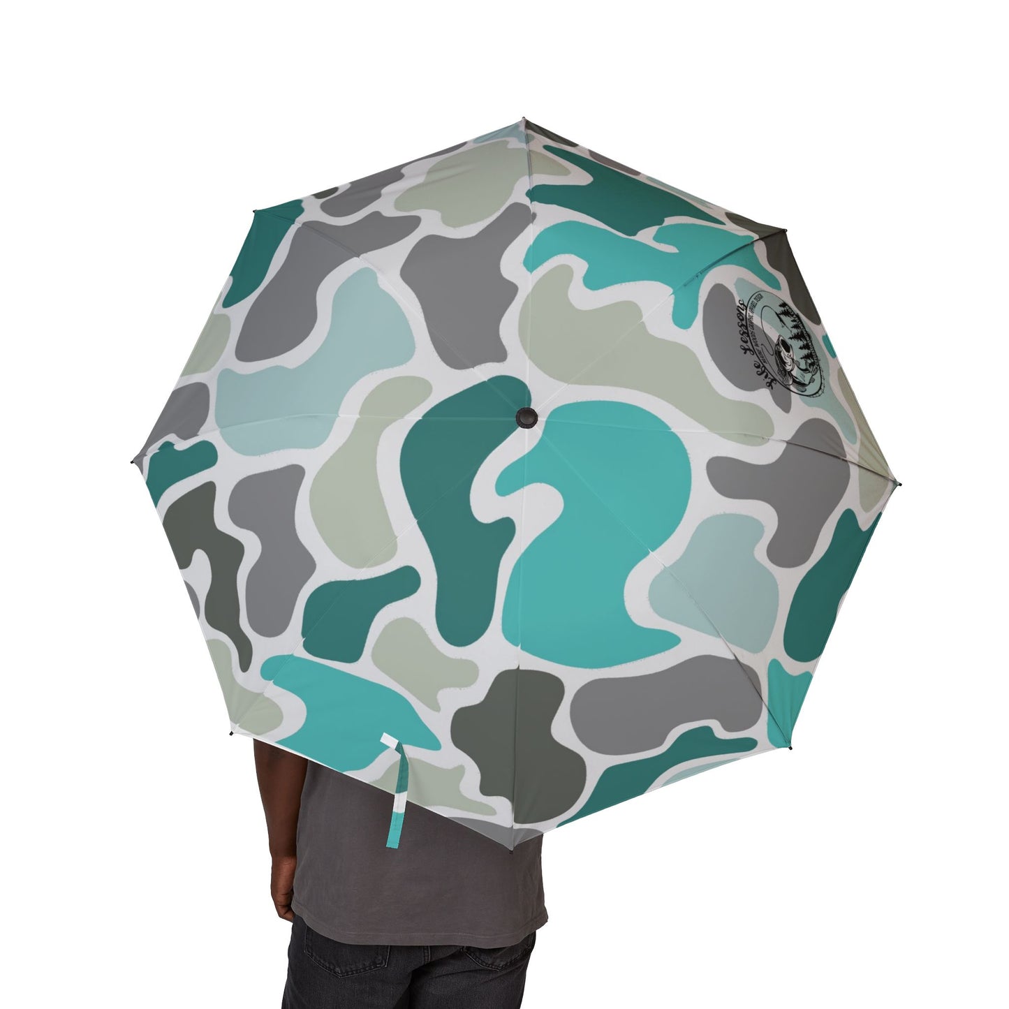Turqoise Camouflage Semi-Automatic Foldable Umbrella - Stylish & Compact Design for Outdoor Adventures