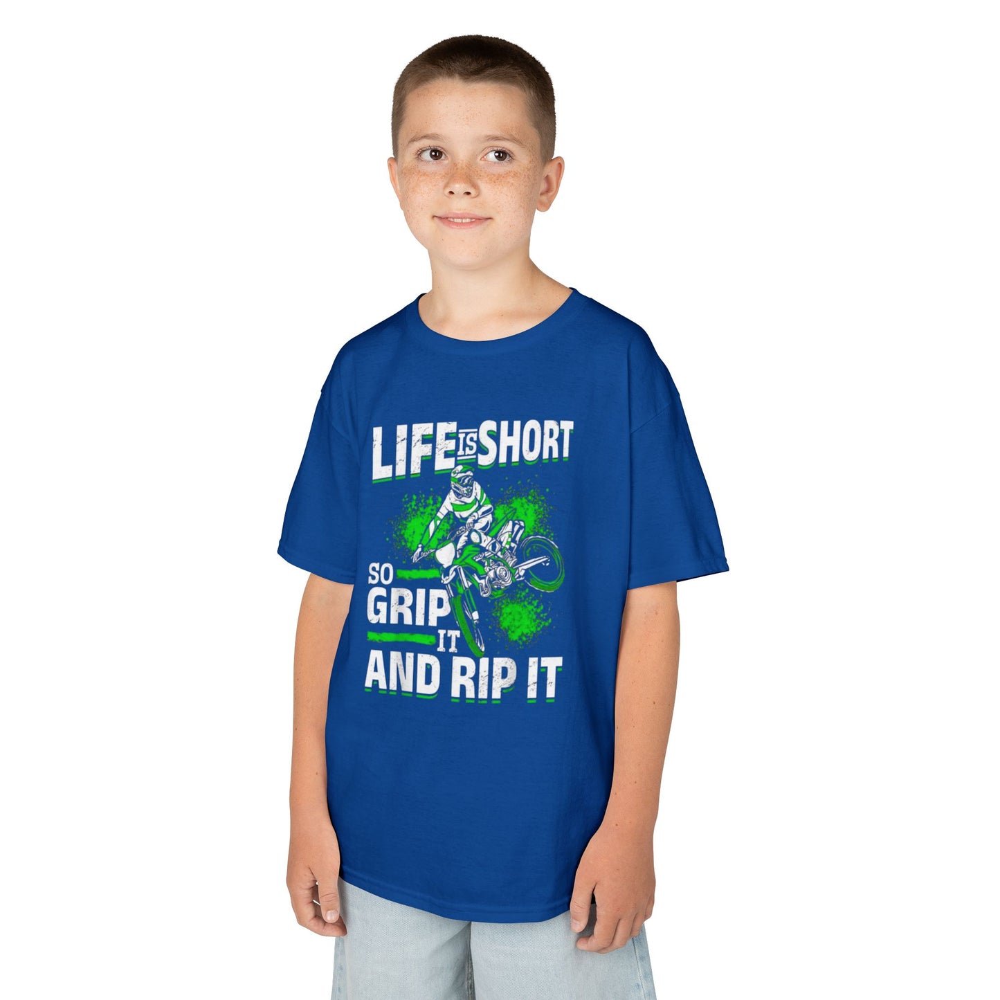 Kids Tee - "Life Is Short So Grip It And Rip It" Motocross Dirt Bike Shirt