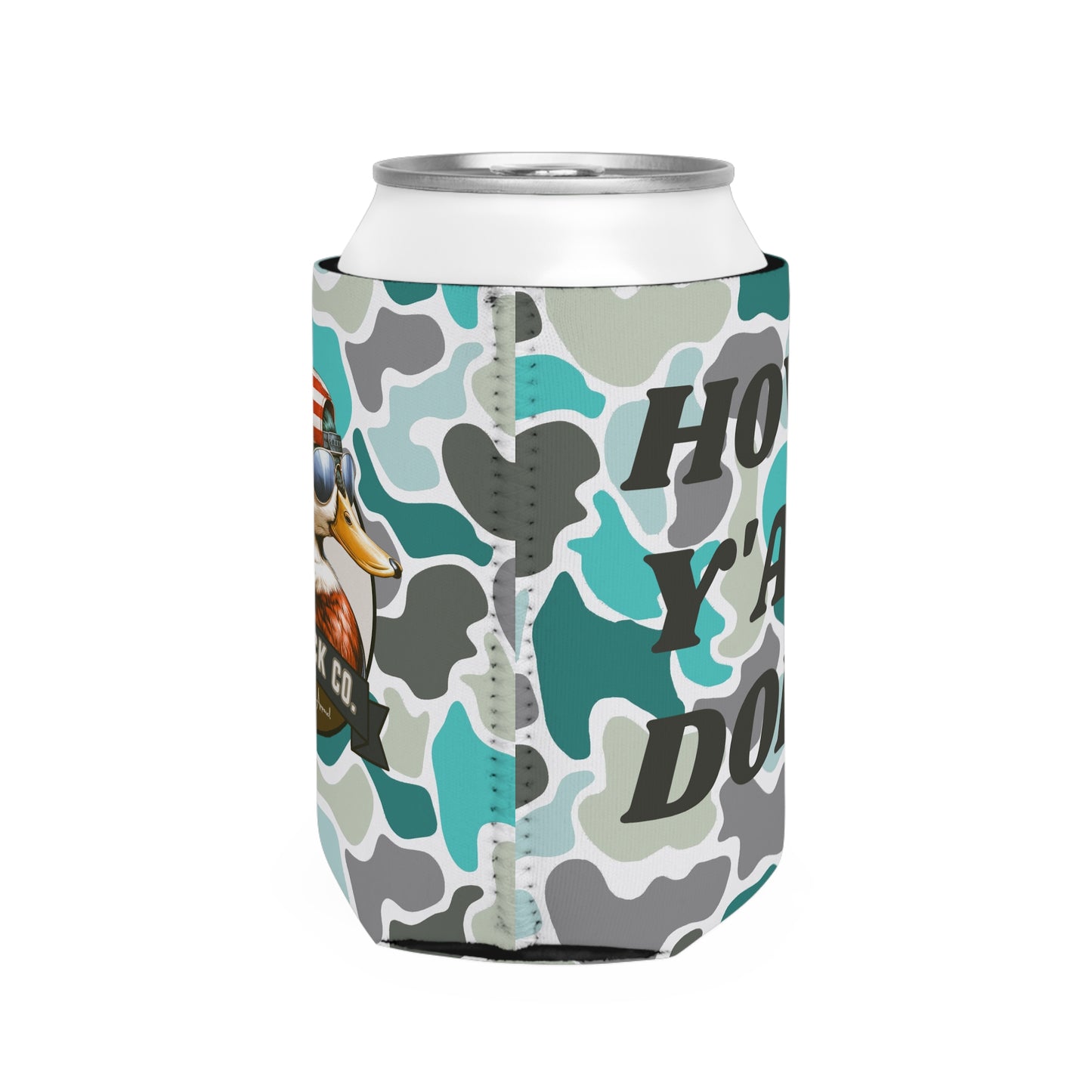 Stylish Turqoise Camo Can Cooler Sleeve - Perfect for Parties and Outdoor Fun!