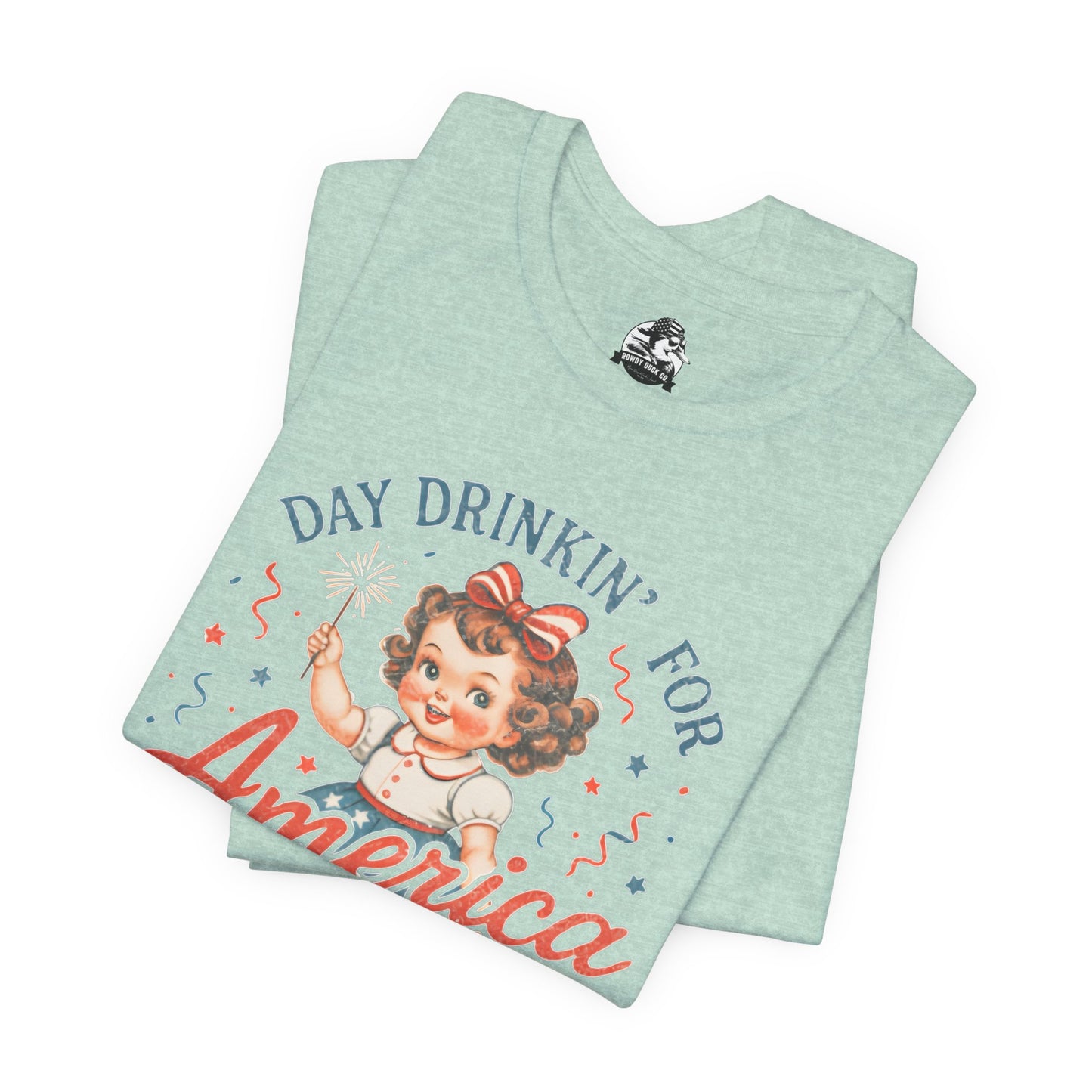 Day Drinkin' for America Unisex Tee, Fun Summer Shirt, Patriotic T-Shirt, Fourth of July Apparel, Gift for BBQ Lovers, Casual Weekend Wear