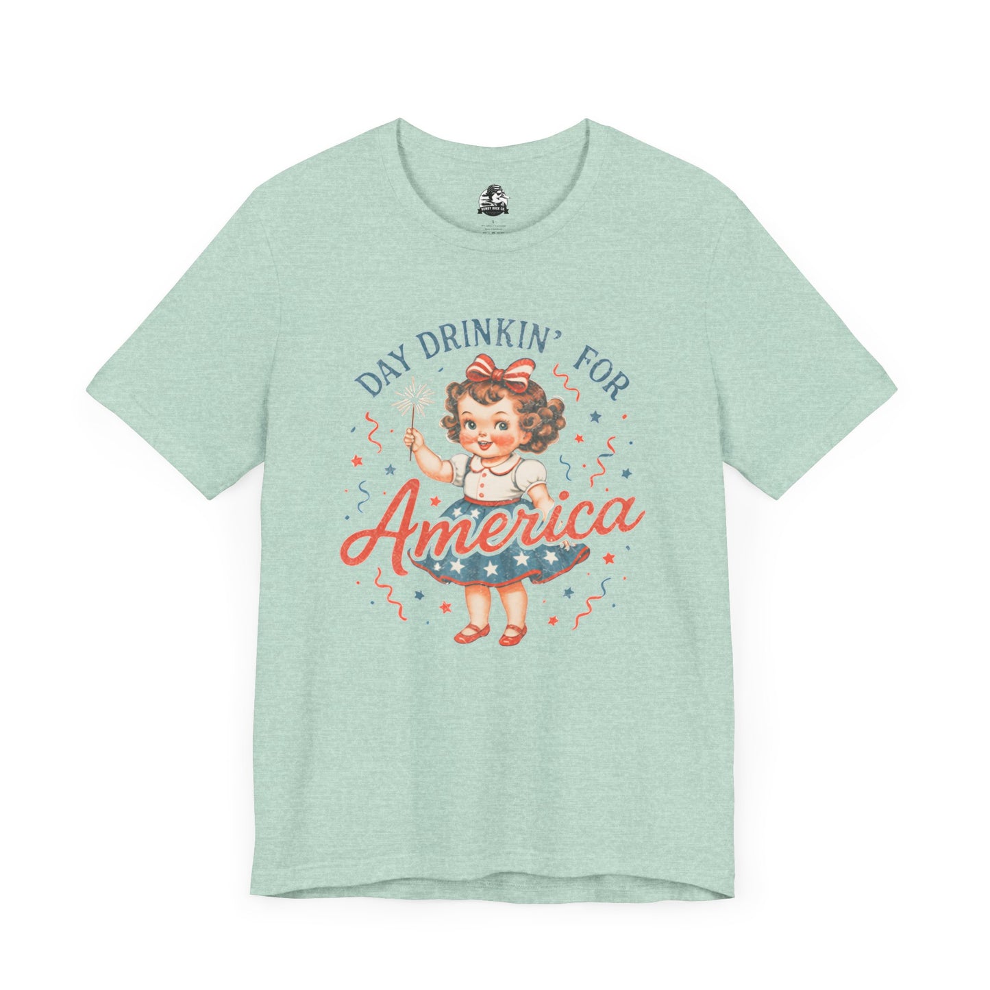 Day Drinkin' for America Unisex Tee, Fun Summer Shirt, Patriotic T-Shirt, Fourth of July Apparel, Gift for BBQ Lovers, Casual Weekend Wear
