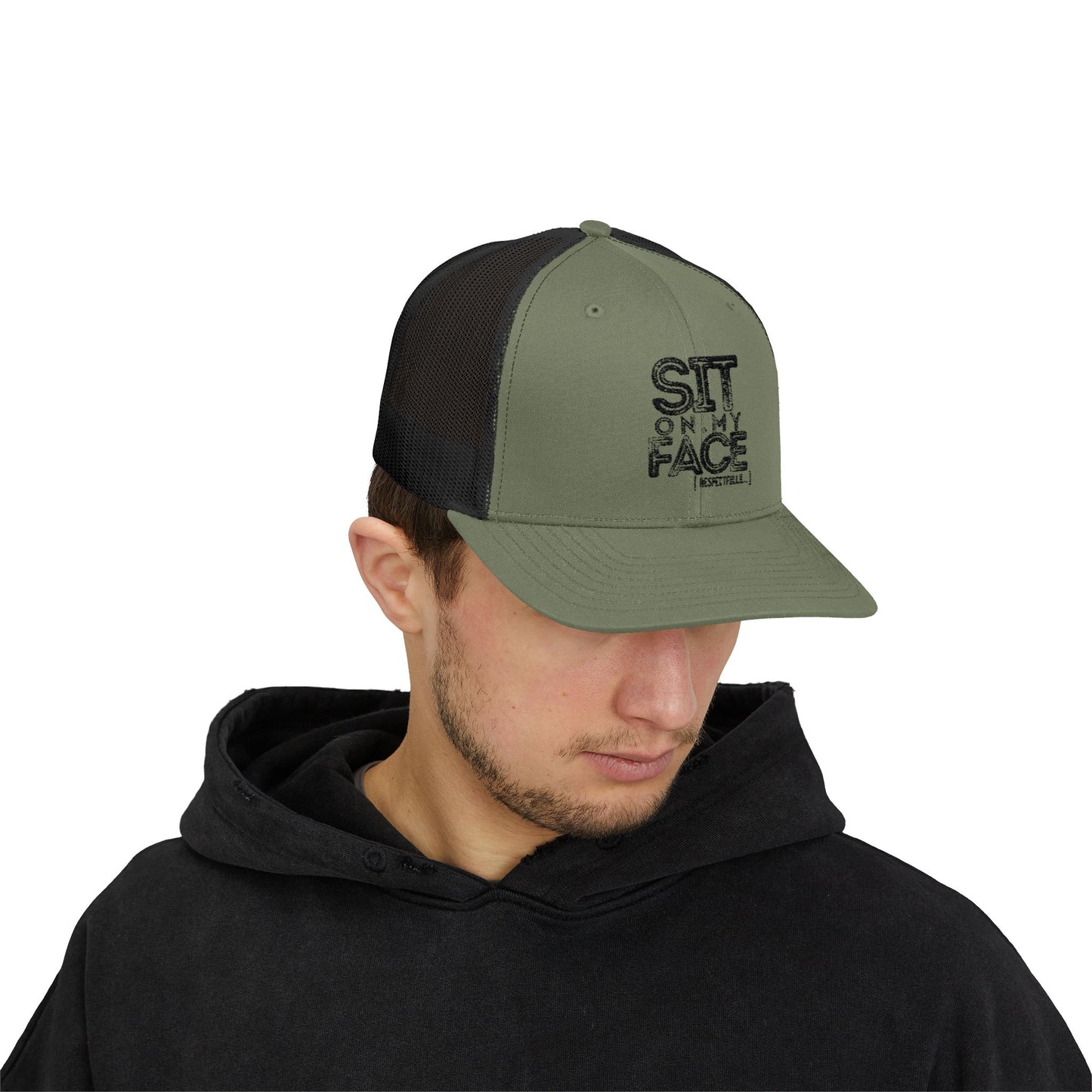 "Sit On My Face, Respectfully" - Embroidered Snapback Trucker Cap