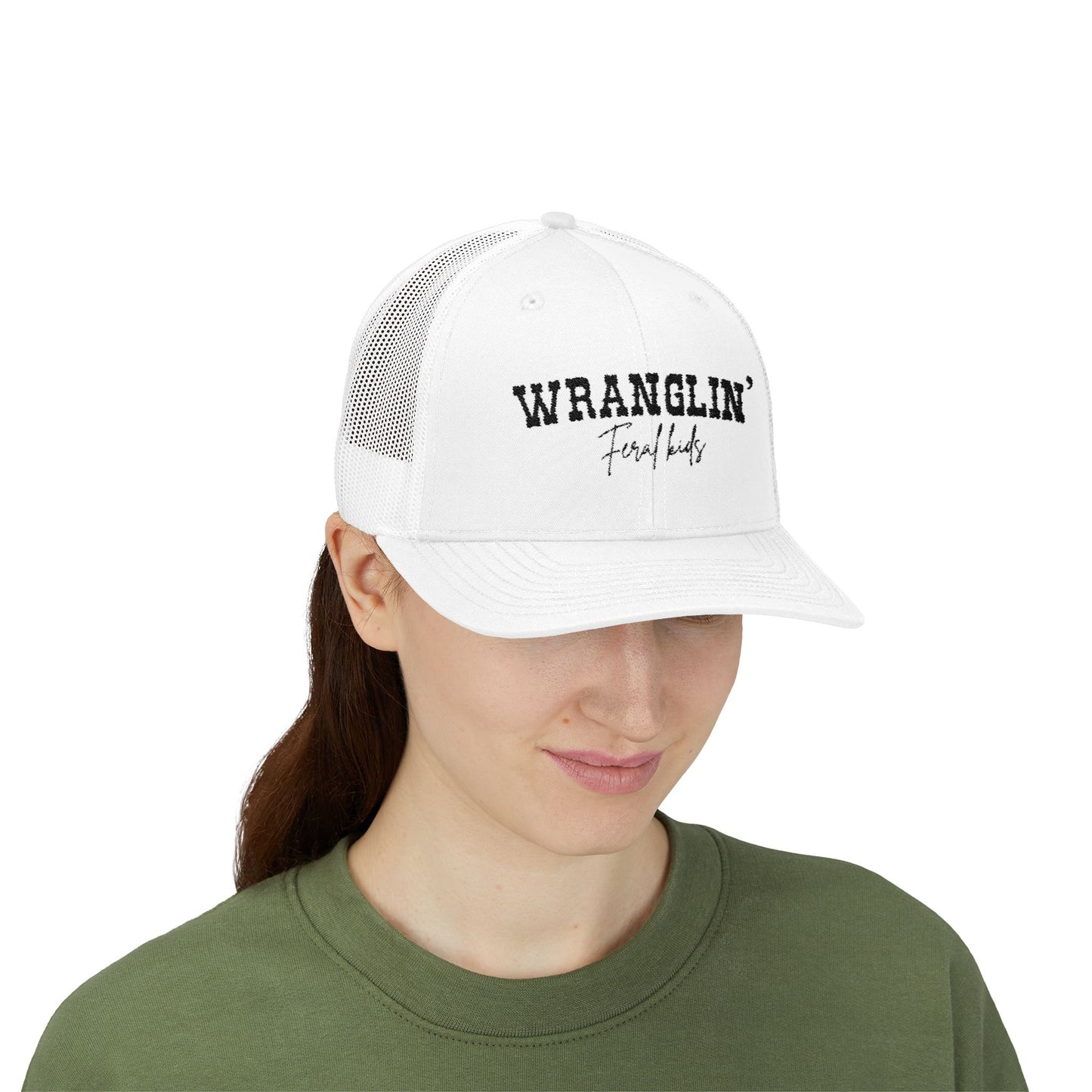 Funny Snapback Trucker Cap - Wranglin' Feral Kids