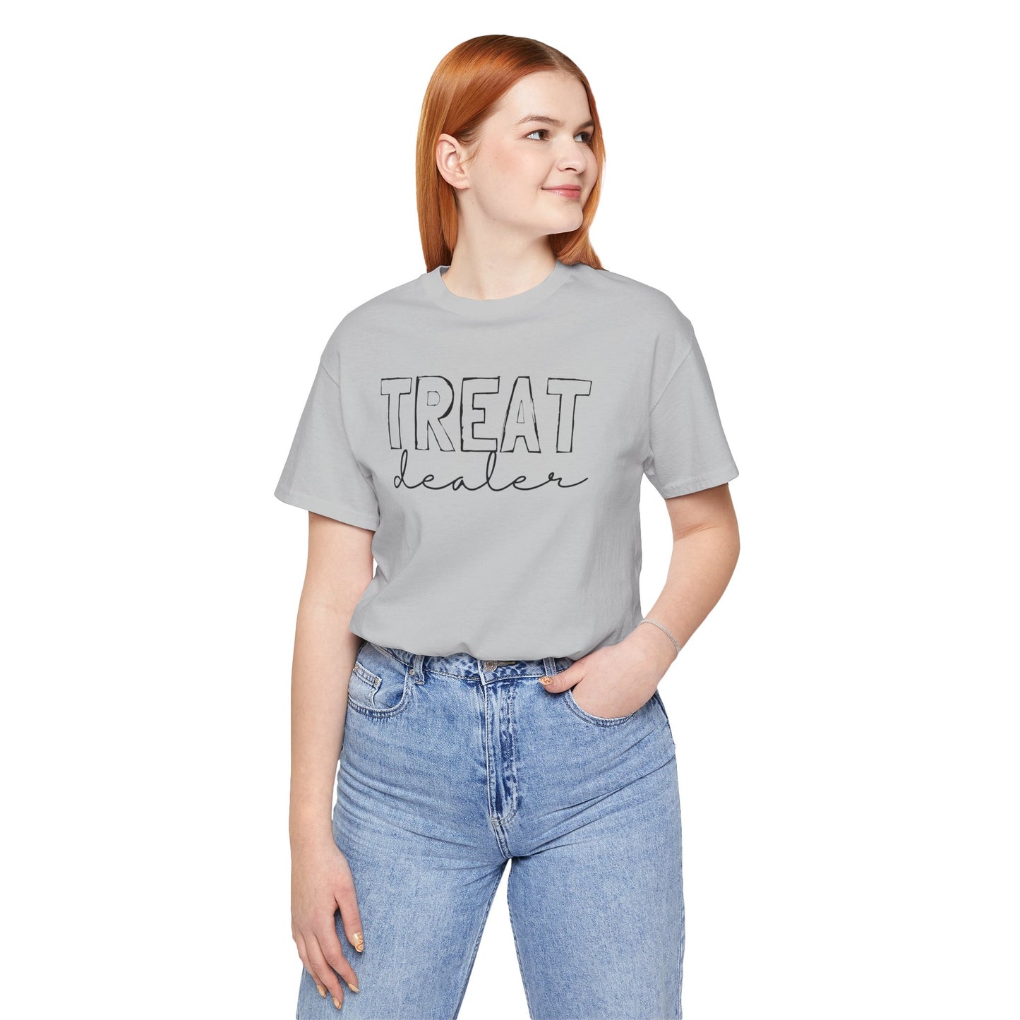 Treat Dealer Unisex Tee, Funny Gift Shirt, Cute Casual Top, Birthday Gift for Friends, Treat Yourself Humor Tee