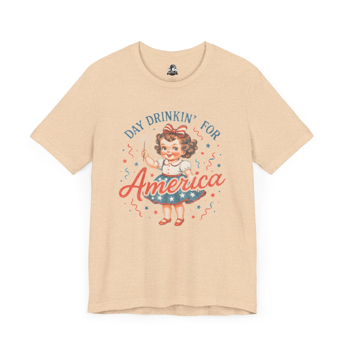 Day Drinkin' for America Unisex Tee, Fun Summer Shirt, Patriotic T-Shirt, Fourth of July Apparel, Gift for BBQ Lovers, Casual Weekend Wear