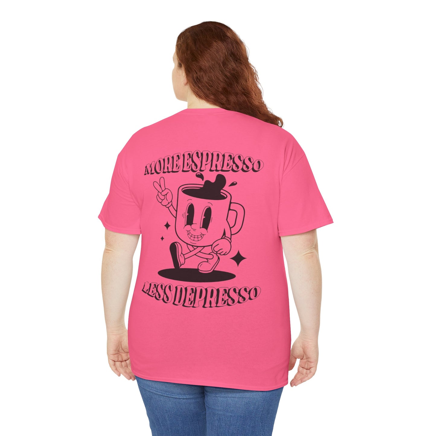 More Espresso Less Depresso Tee | Unisex Heavy Cotton Shirt | Funny Coffee Lover Gift | Casual Wear | Great for Birthdays & Relaxation