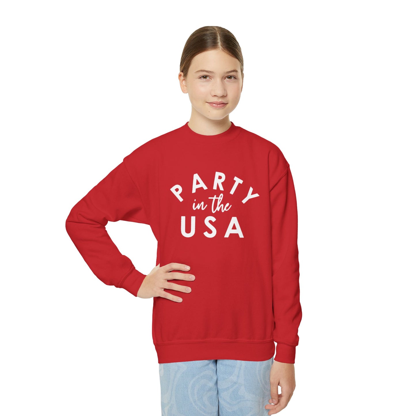 Party in the USA Youth Crewneck Sweatshirt, Kids Casual Wear, Patriotic Gift, Holiday Apparel, Independence Day Style, Birthday Present