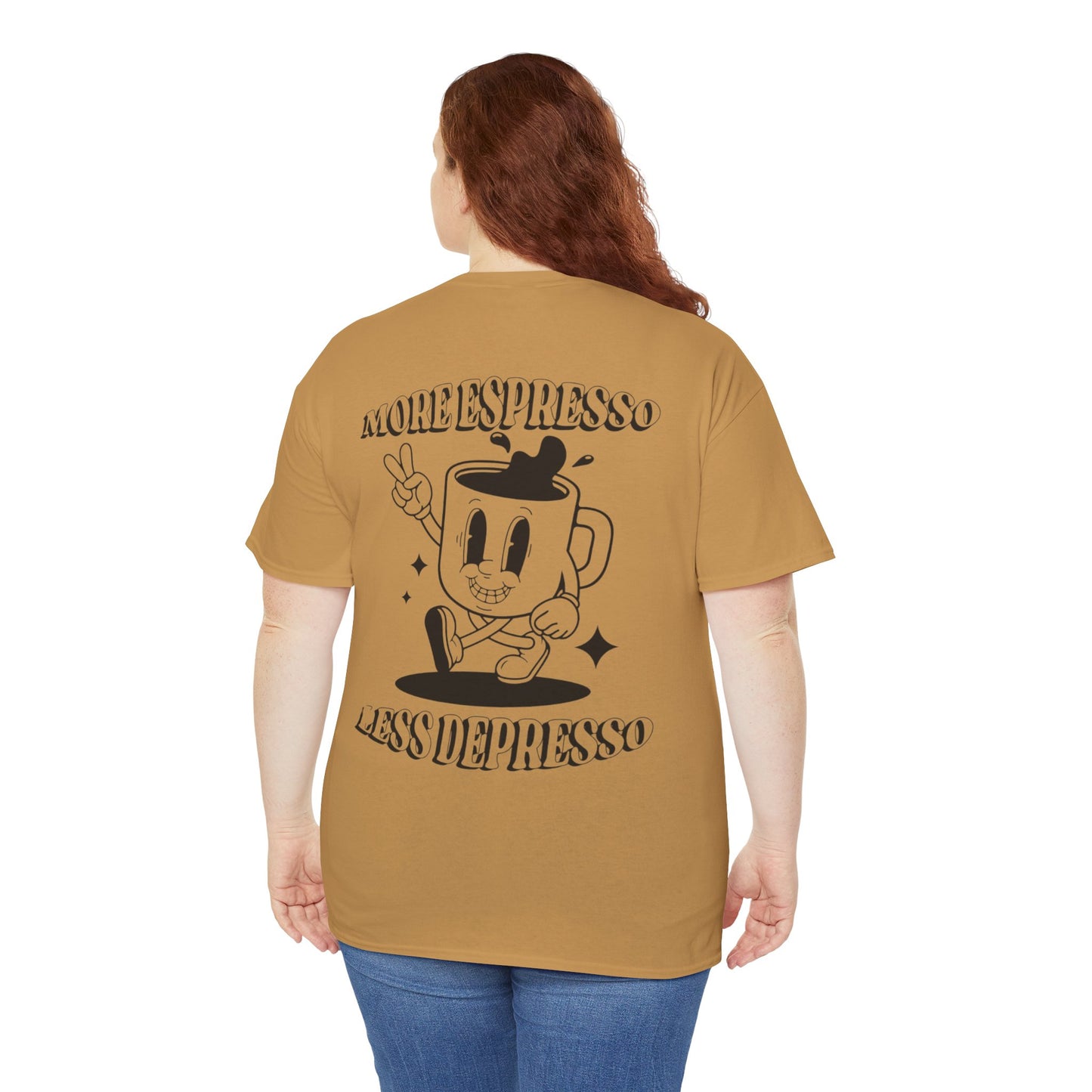 More Espresso Less Depresso Tee | Unisex Heavy Cotton Shirt | Funny Coffee Lover Gift | Casual Wear | Great for Birthdays & Relaxation
