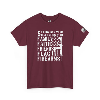 Patriotic Unisex Heavy Cotton Tee - 5 Things You Don't Mess With | Perfect for Veterans, Independence Day, Gifts