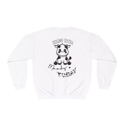 Feeling Extra Moody Unisex Crewneck Sweatshirt, Cute Cow Sweatshirt, Funny Sweatshirt, Animal Lover Gift, Cozy Casual Wear, Birthday Gift