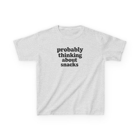 Kids Tee — "Probably Thinking About Snacks" Funny Graphic T-Shirt