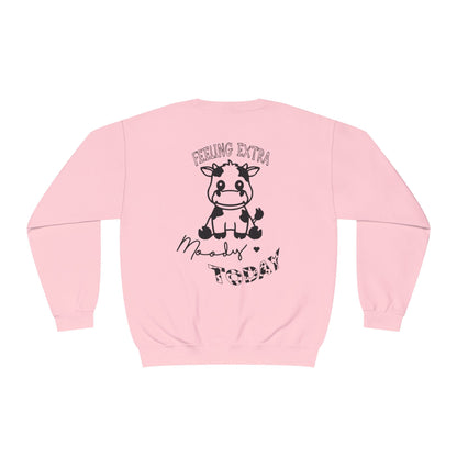 Feeling Extra Moody Unisex Crewneck Sweatshirt, Cute Cow Sweatshirt, Funny Sweatshirt, Animal Lover Gift, Cozy Casual Wear, Birthday Gift