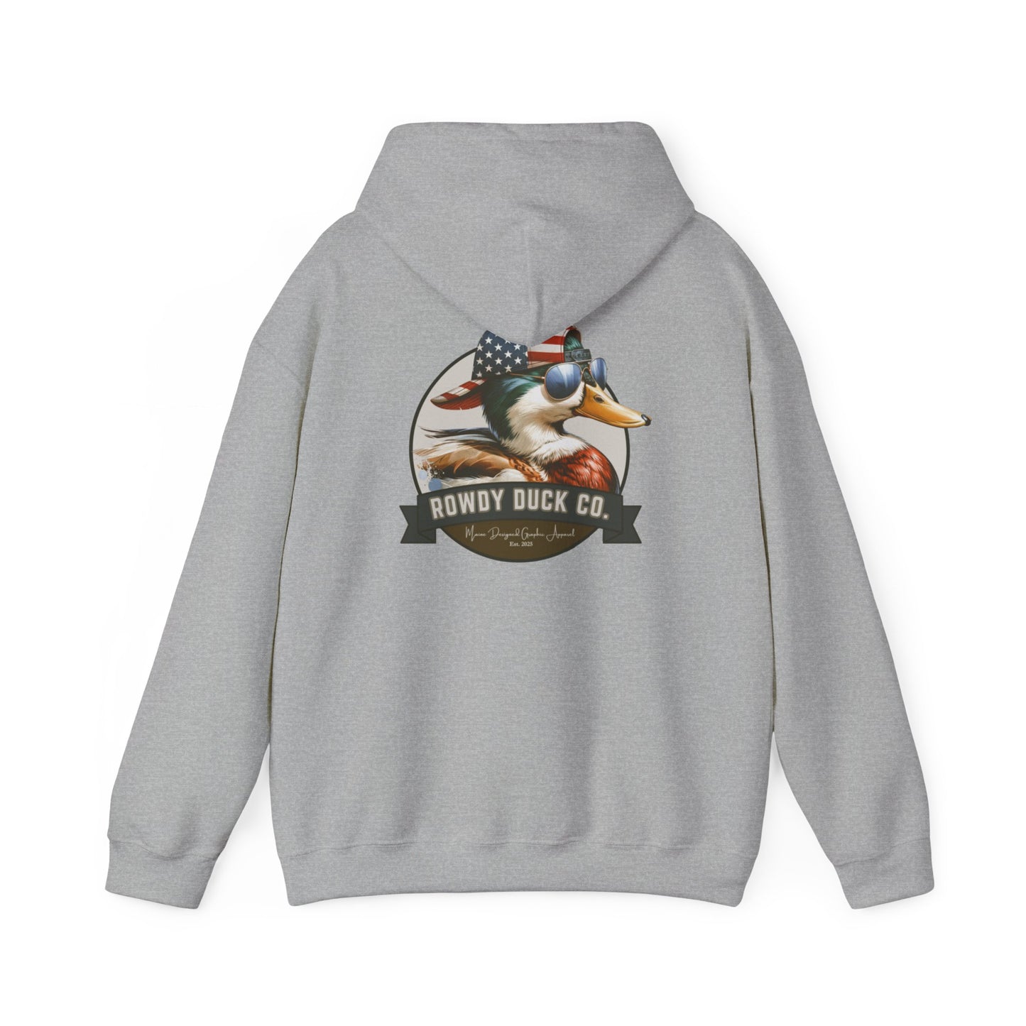 Rowdy Duck Co. Patriotic Duck Hoodie – American Flag Bandana Retro Graphic Hooded Sweatshirt