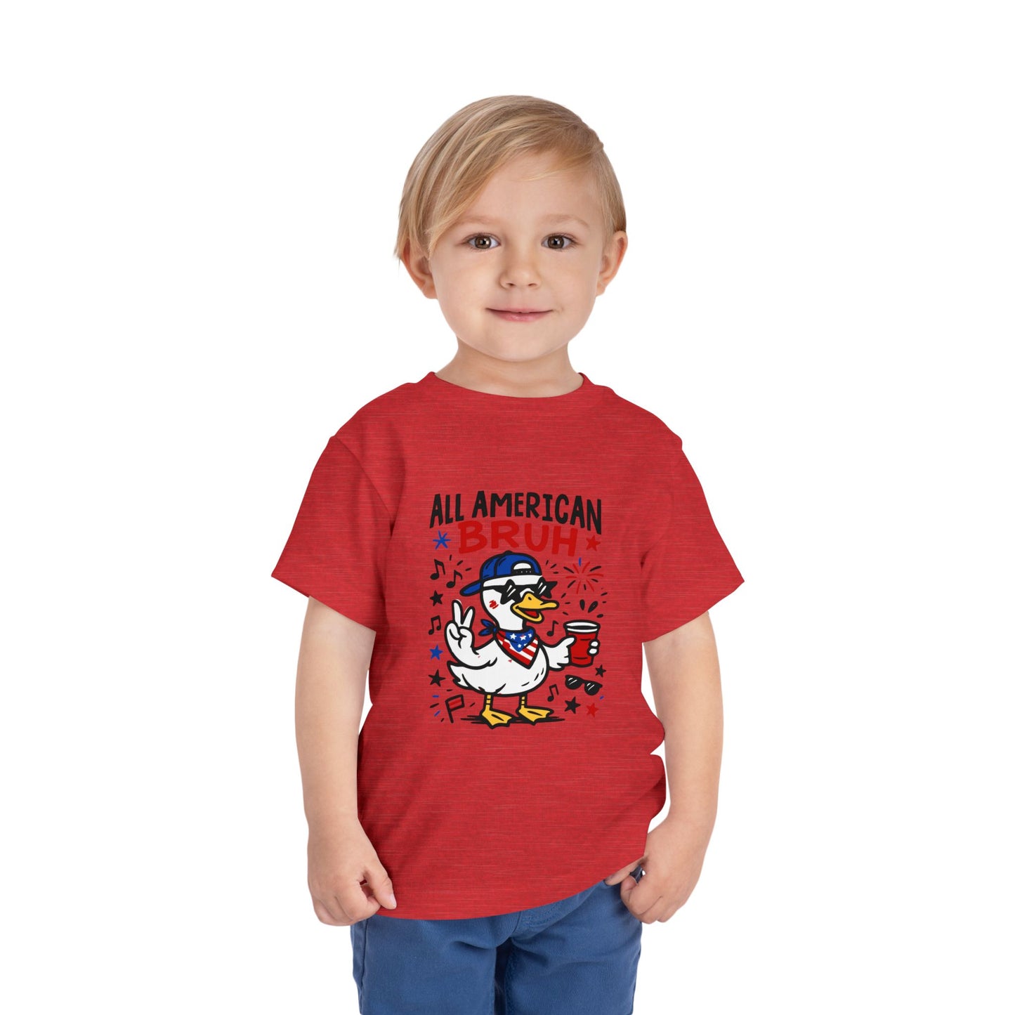 All American Bruh Toddler Tee, Cute Kids Shirt, Patriotic Toddler Outfit, 4th of July Apparel, Funny Duck Graphic Tee