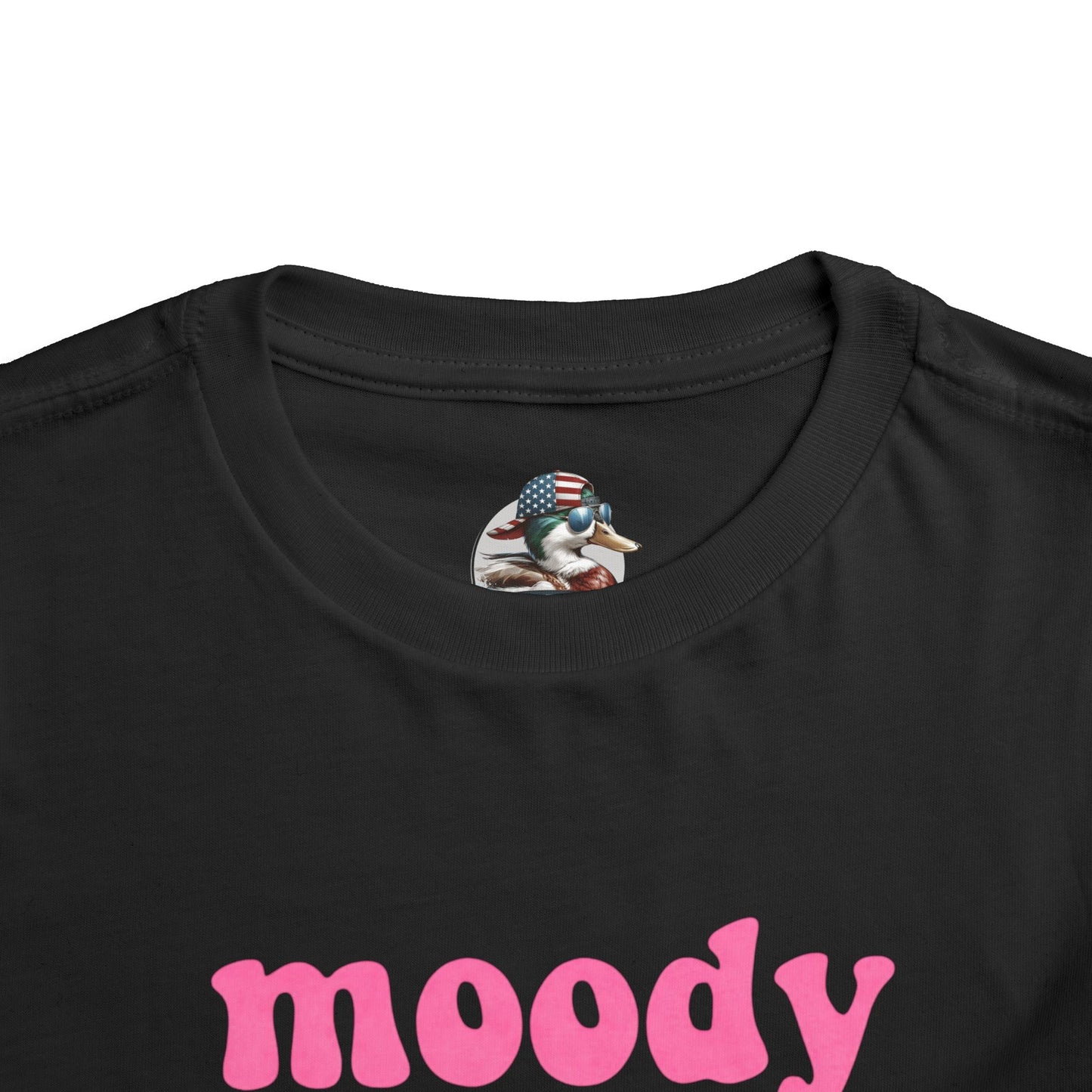 Toddler Tee — "moody little shit" Pink Retro Font