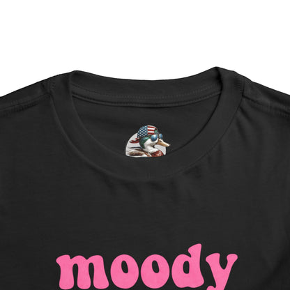 Toddler Tee — "moody little shit" Pink Retro Font