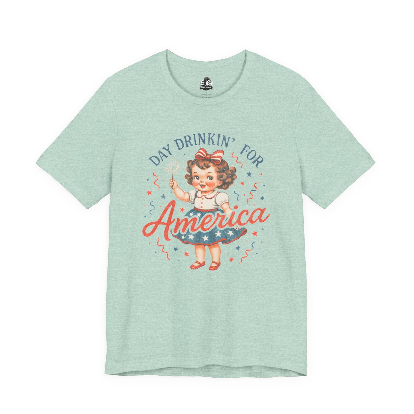 Day Drinkin' for America Unisex Tee, Fun Summer Shirt, Patriotic T-Shirt, Fourth of July Apparel, Gift for BBQ Lovers, Casual Weekend Wear