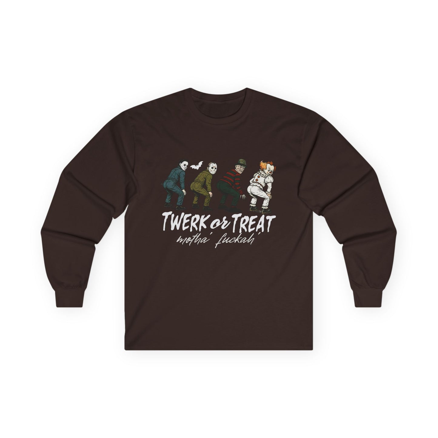 Halloween Themed Unisex Long Sleeve Tee - "Twerk Or Treat Motha' Fuckah'" Horror Movie Theme