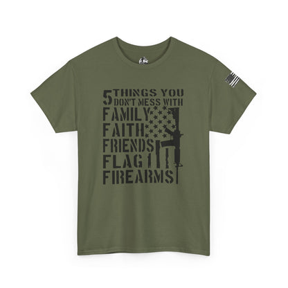 Patriotic Unisex Heavy Cotton Tee - 5 Things You Don't Mess With | Perfect for Veterans, Independence Day, Gifts