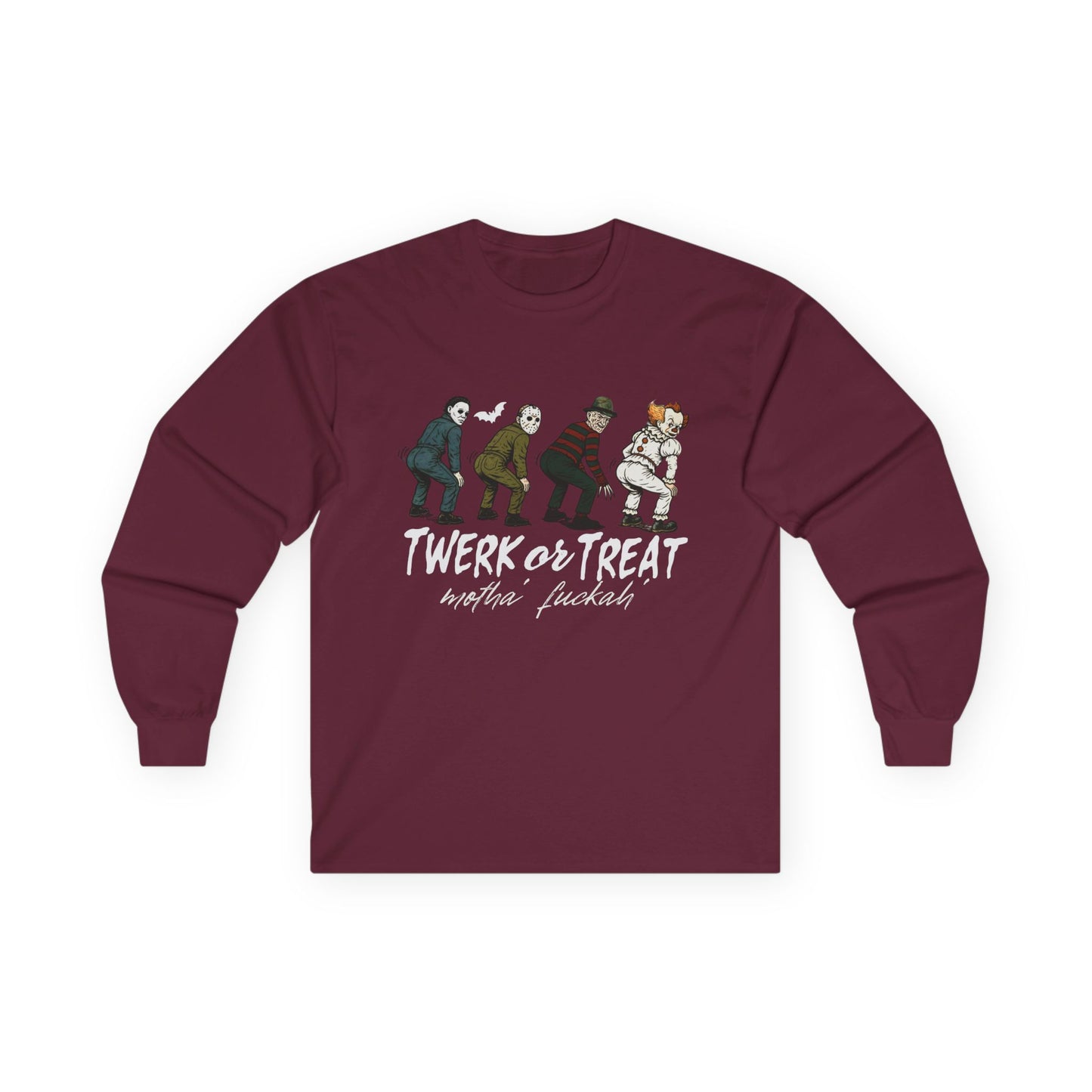 Halloween Themed Unisex Long Sleeve Tee - "Twerk Or Treat Motha' Fuckah'" Horror Movie Theme