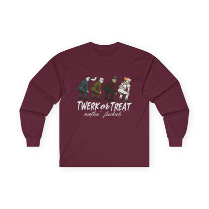 Halloween Themed Unisex Long Sleeve Tee - "Twerk Or Treat Motha' Fuckah'" Horror Movie Theme