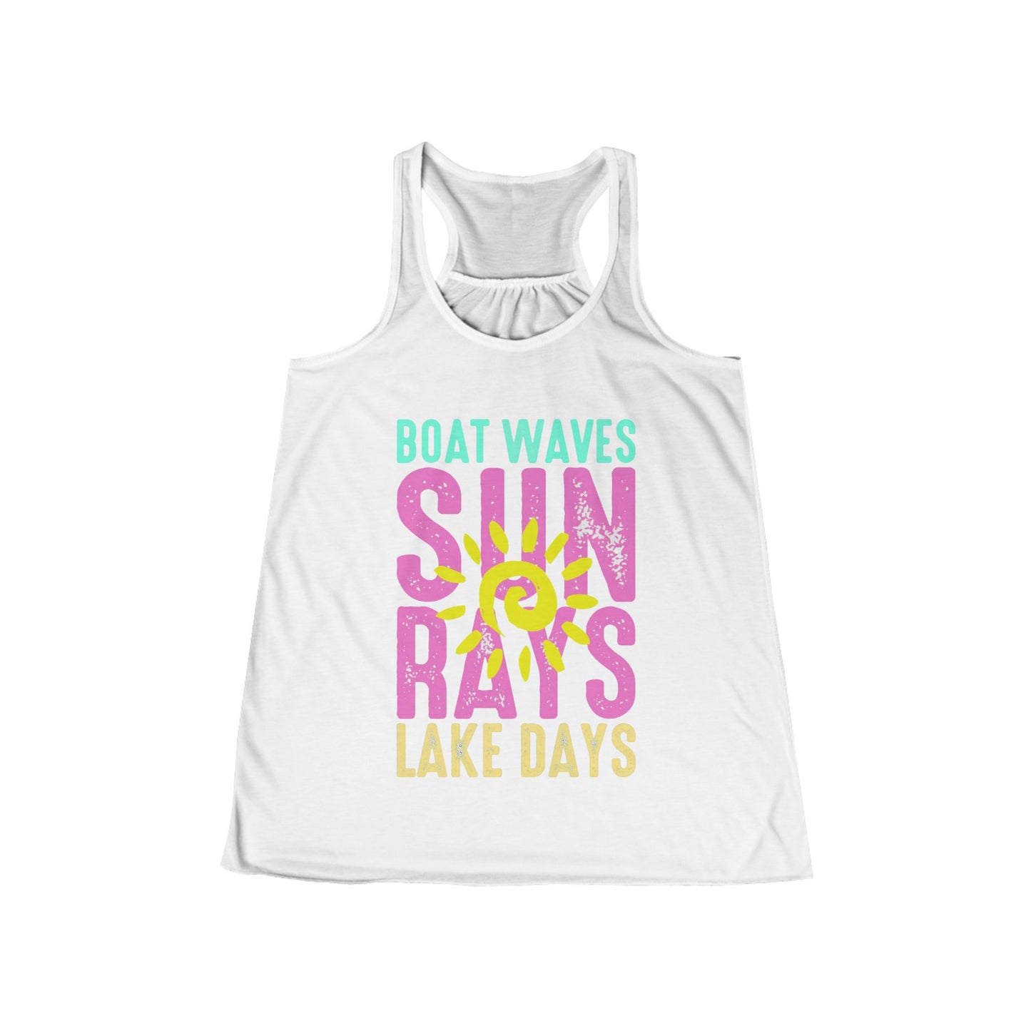 Sunshine Vibes Flowy Tank, Summer Beach Top, Boat Waves T-Shirt, Lake Days Apparel, Vacation Leisure Wear
