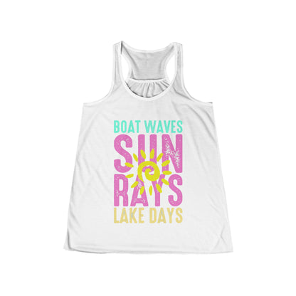 Sunshine Vibes Flowy Tank, Summer Beach Top, Boat Waves T-Shirt, Lake Days Apparel, Vacation Leisure Wear